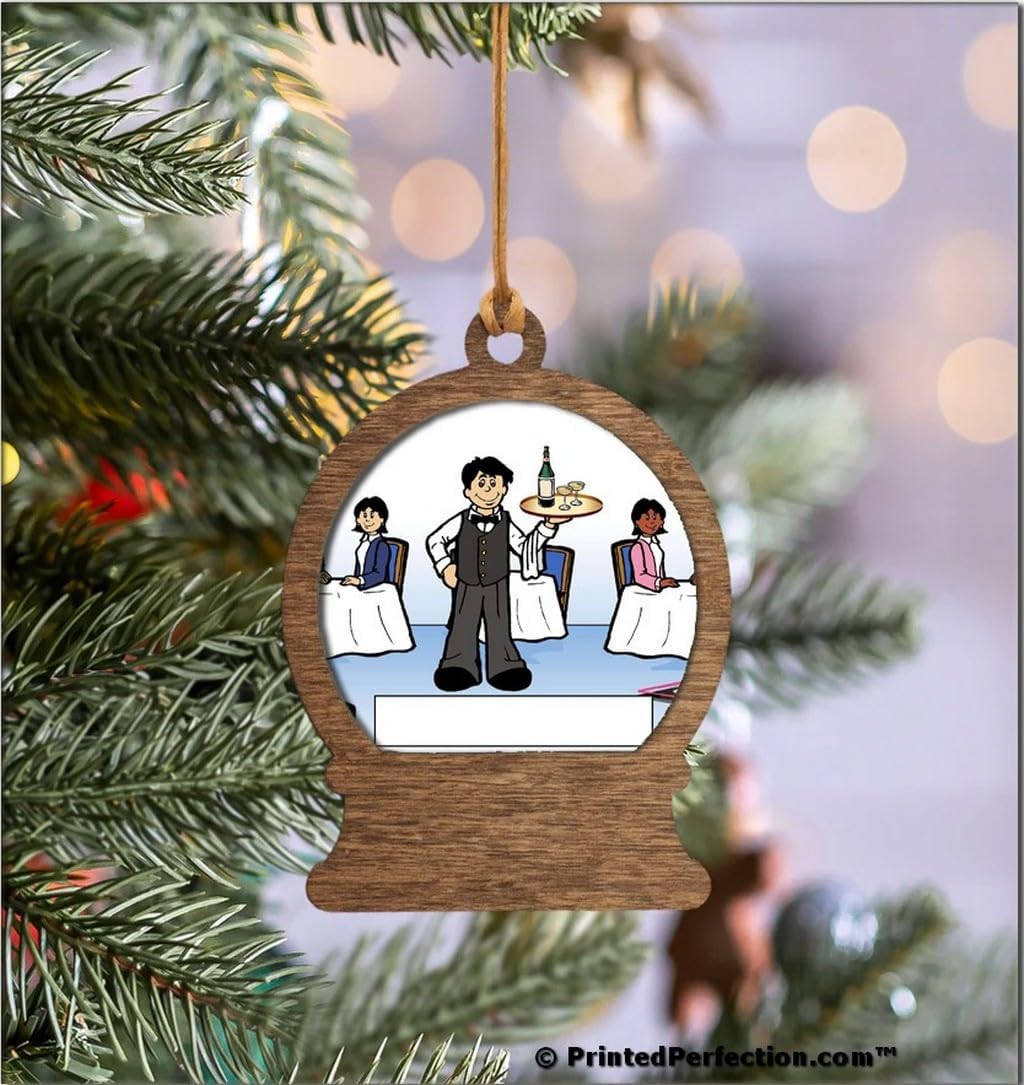 PrintedPerfection.com Personalized Waiter, Formal Dining Wooden Snow Globe Shaped Christmas Ornament