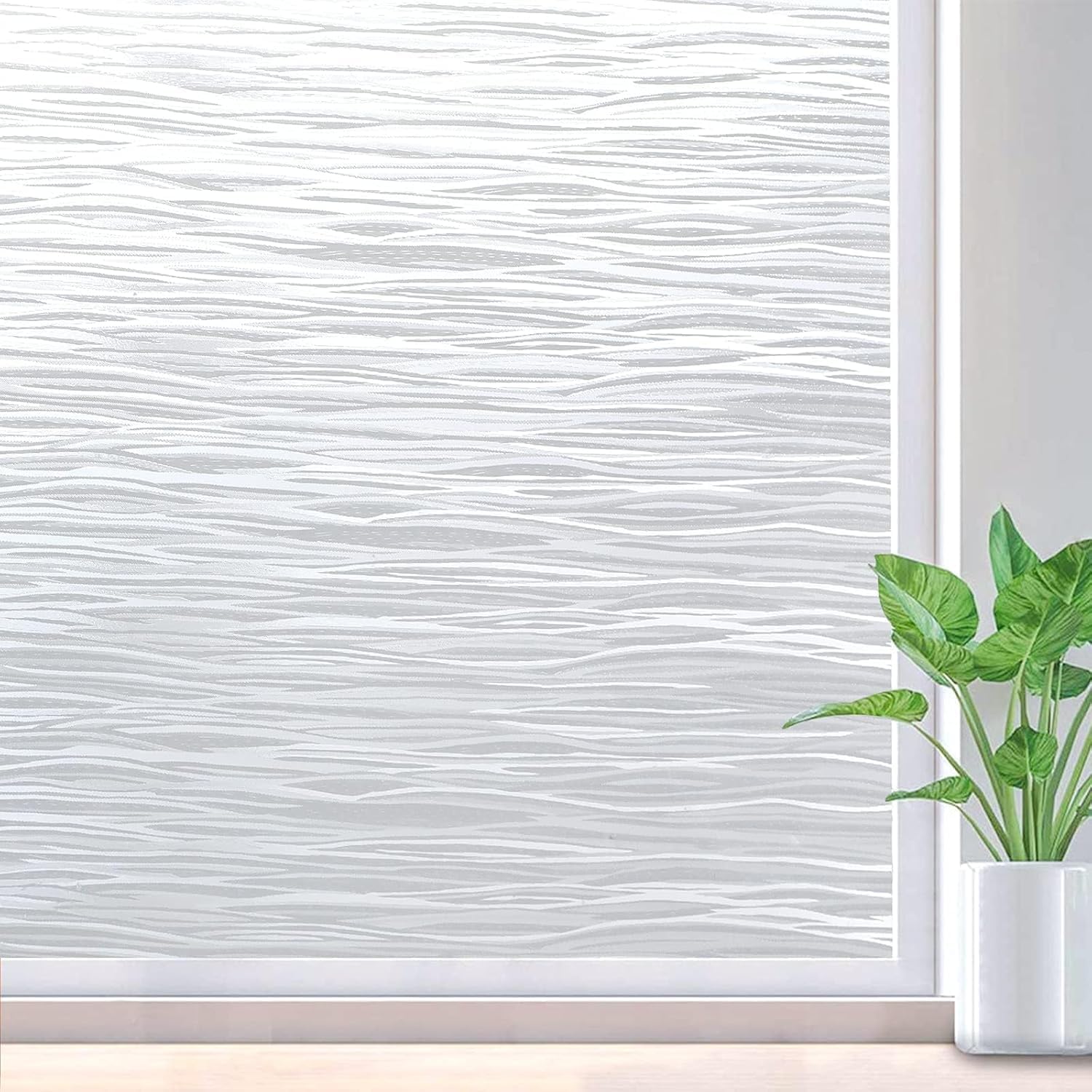 rabbitgoo frosted window film in a wave pattern