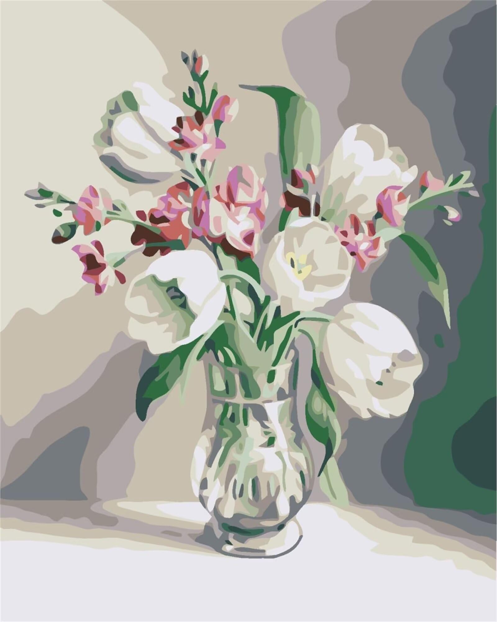 Lituor Malen nach Zahlen Erwachsene,Tulpenvase Malen Nach Zahlen Set für Kinder Anfänger DIY Digital Ölgemälde Kits auf Leinwand mit Pinseln und Acrylpigment ohne Rahmen für Home Wall Decor 60x75cm