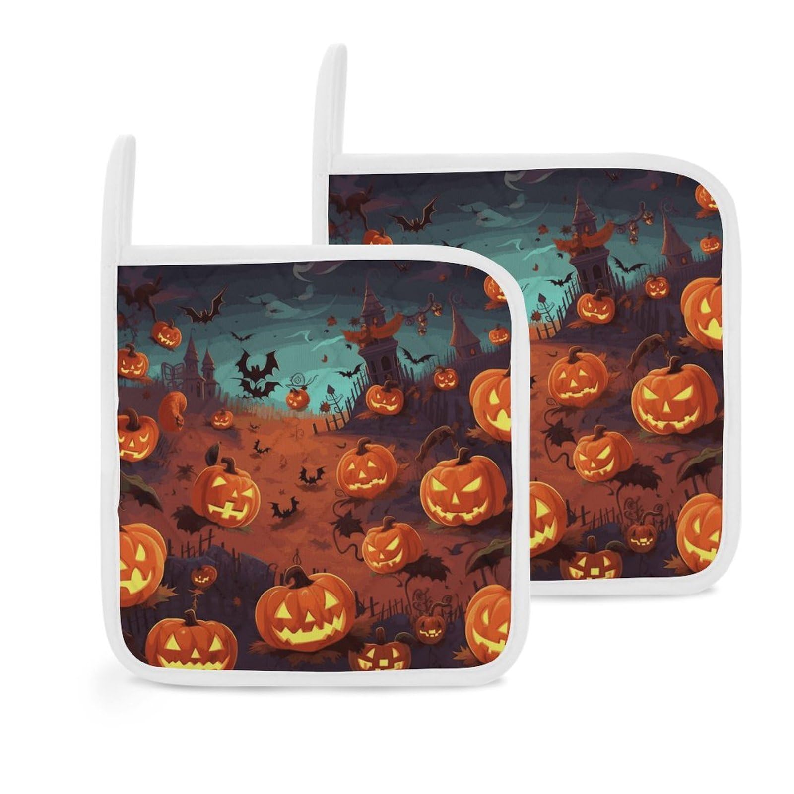 Btcowzrv Style Halloween 2 Pack Pot Holders For Kitchen, Heat Resistant Potholder Set With Hanging Loops, Hot Pads For Oven Baking Cooking