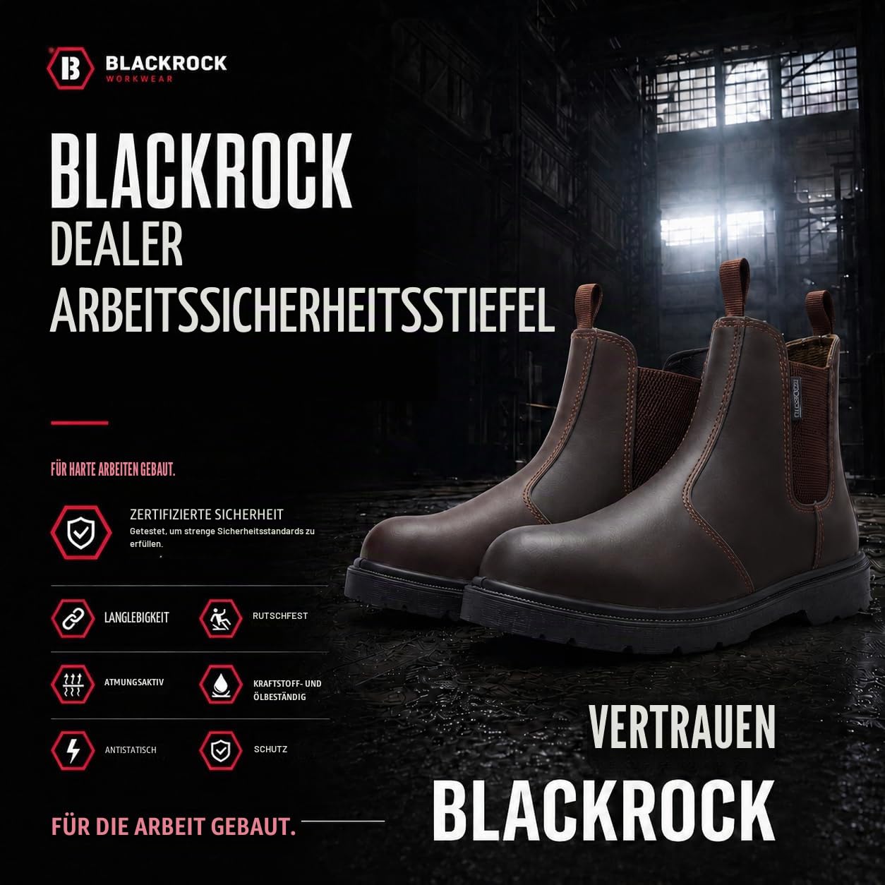 Blackrock Dealer Arbeitssicherheitsstiefel, Stahlkappe, Chelsea Boots, Herren Damen Damen, Sicherheitsschuhe, Gartenarbeit, Braun, Reiten, Hof, Slip On Schuhe, Leichtgewicht