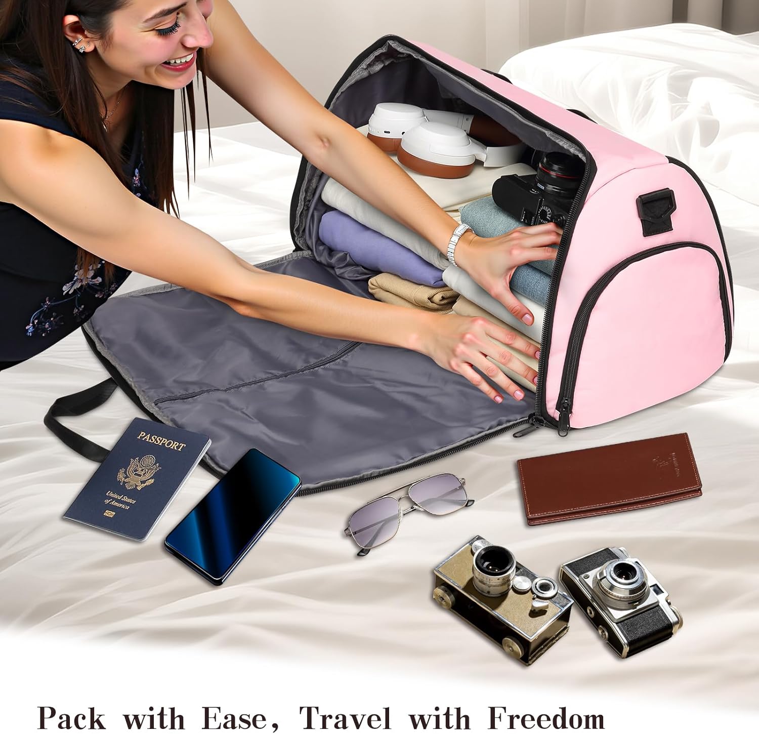 Garment Duffle Bags for Travel, Carry On Garment Duffel Weekender Bag 45L | 2-days Trip,Wrinkle-Free Travel,Separate Shoe Pocket | Overnight Garment Bag for Vacation, Business Trips, Weekend - Image 7