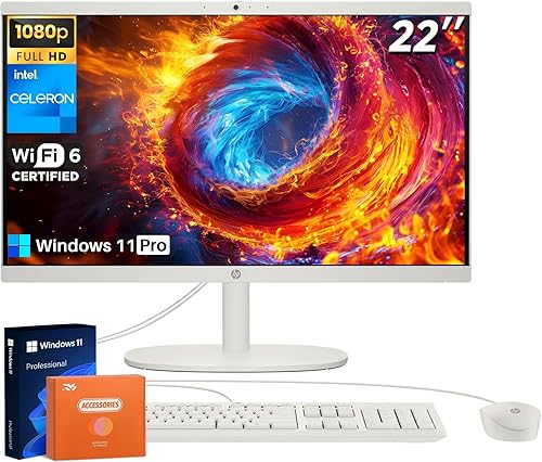 HP Computadora de escritorio todo en uno 2025, procesador Intel Celeron J4025, pantalla FHD de 21.5 pulgadas, 32 GB de RAM, SSD de 1 TB, Wi-Fi 6,