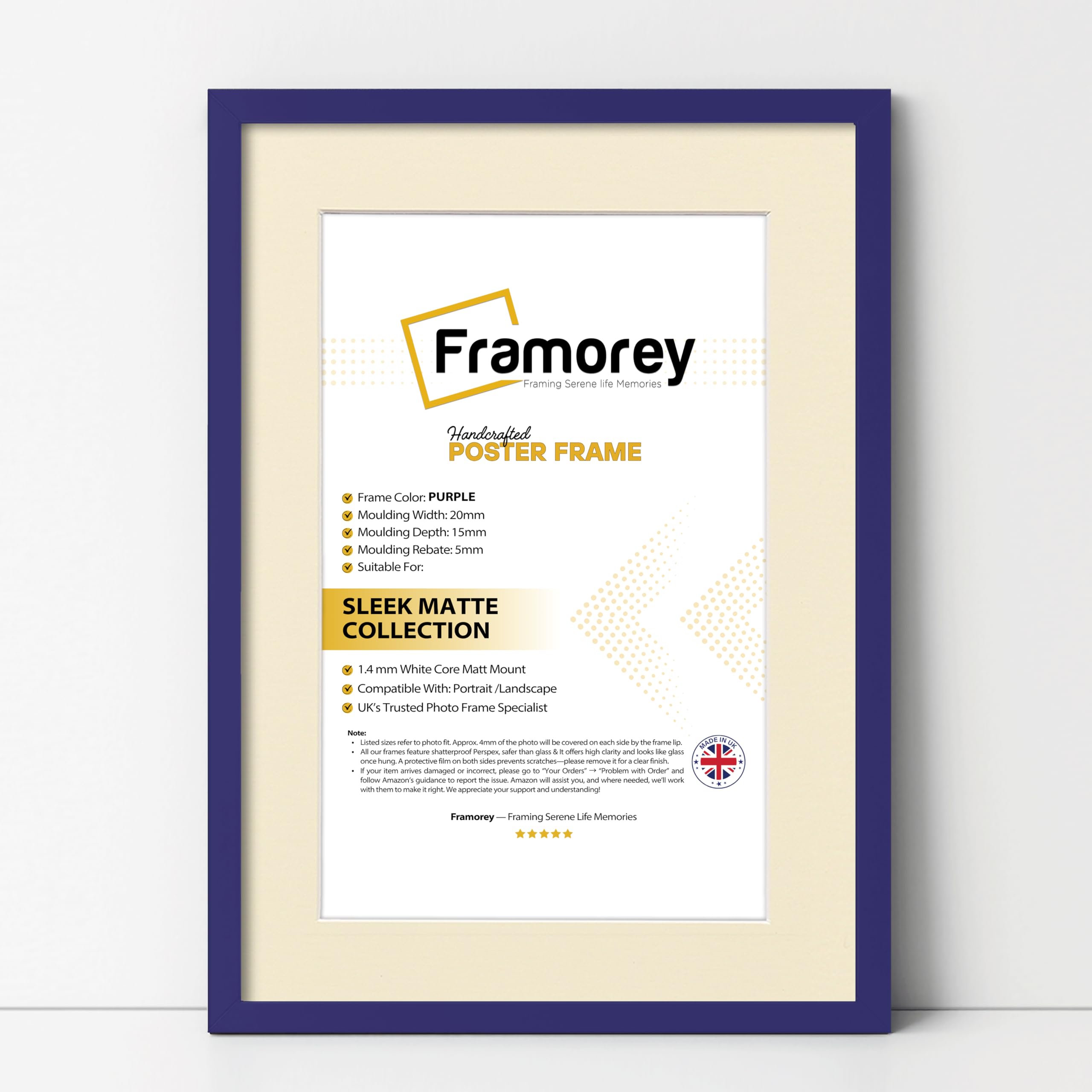 Framorey Framing Serene Life Memories Purple With Ivory Mount Framorey Thin Matt Purple Photo Frame A4 Size Picture Frame With A5 Size Ivory Mount, Flat Wooden Effect Photo Frame, Home Décor Frame, Wall Art Poster Frame