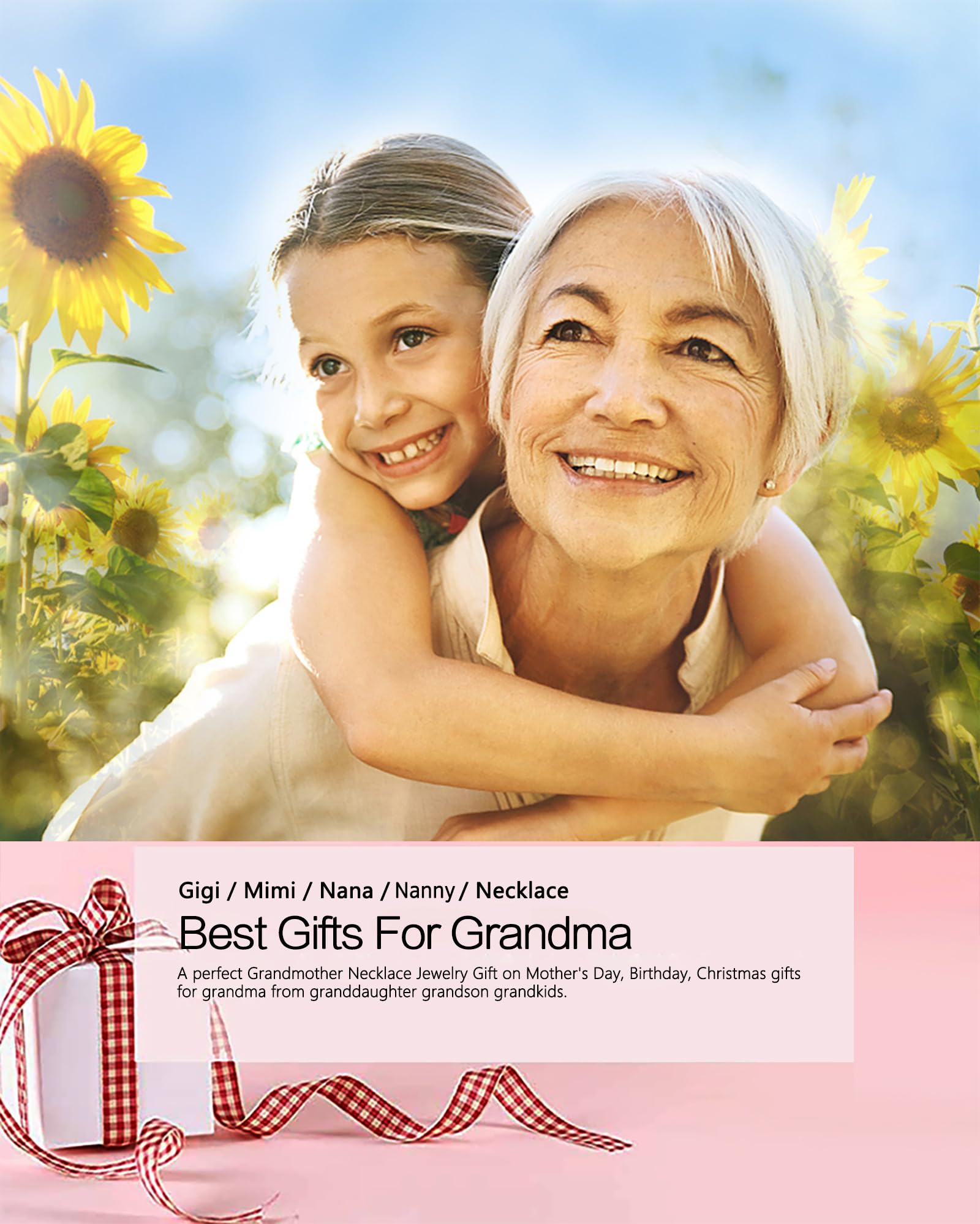 Grandma Necklace Nanny Jewelry Stainless Steel Cutout Gigi Mimi Nana Nanny Heart Letter Pendant Necklace Gifts for Grandma from Grandchild.