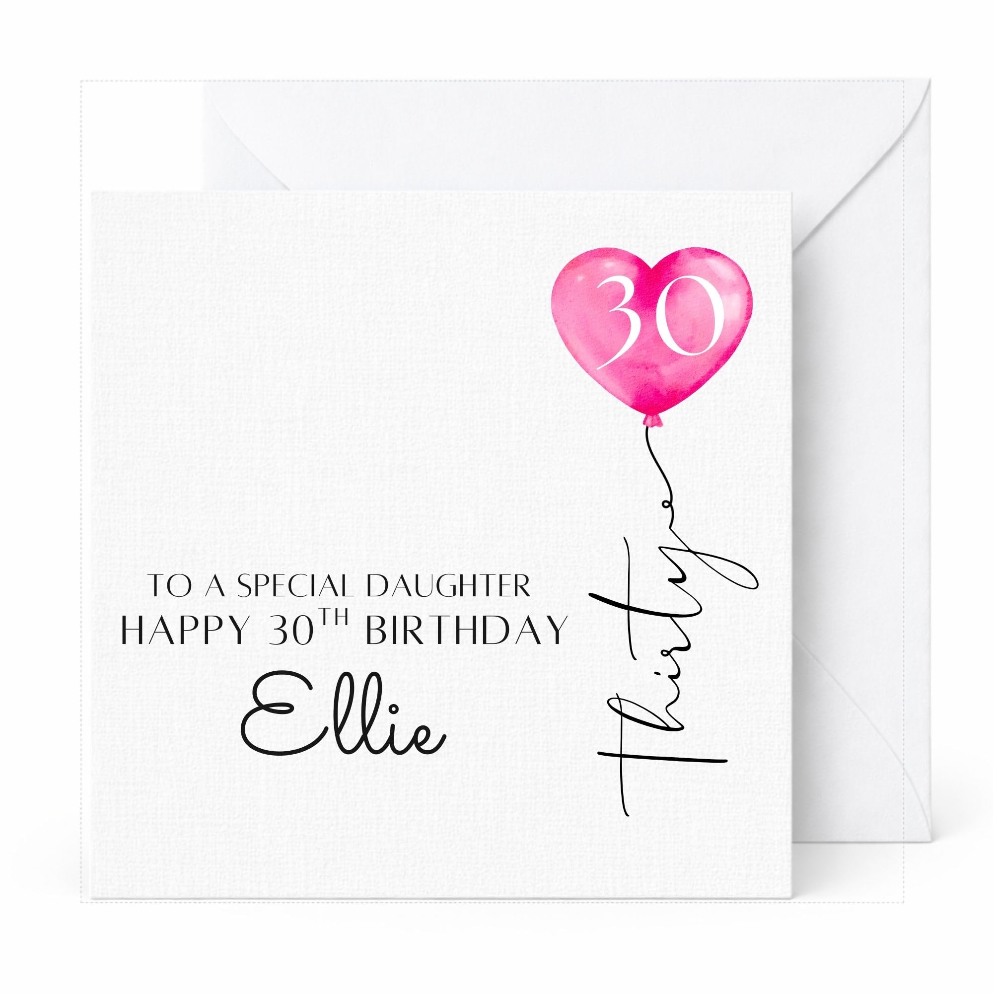 Personalised 30th Birthday Card, Happy 30th Birthday Card Any Relation, Custom Name Heart Balloon Design, Elegant Milestone Birthday Card