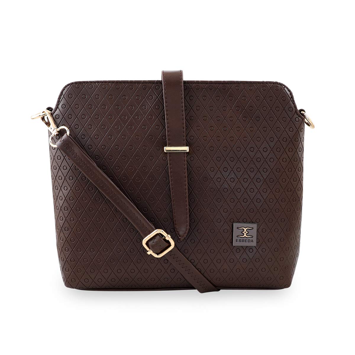 Dark Brown Colour Twill Emboss Sling Bag For Women-image-27