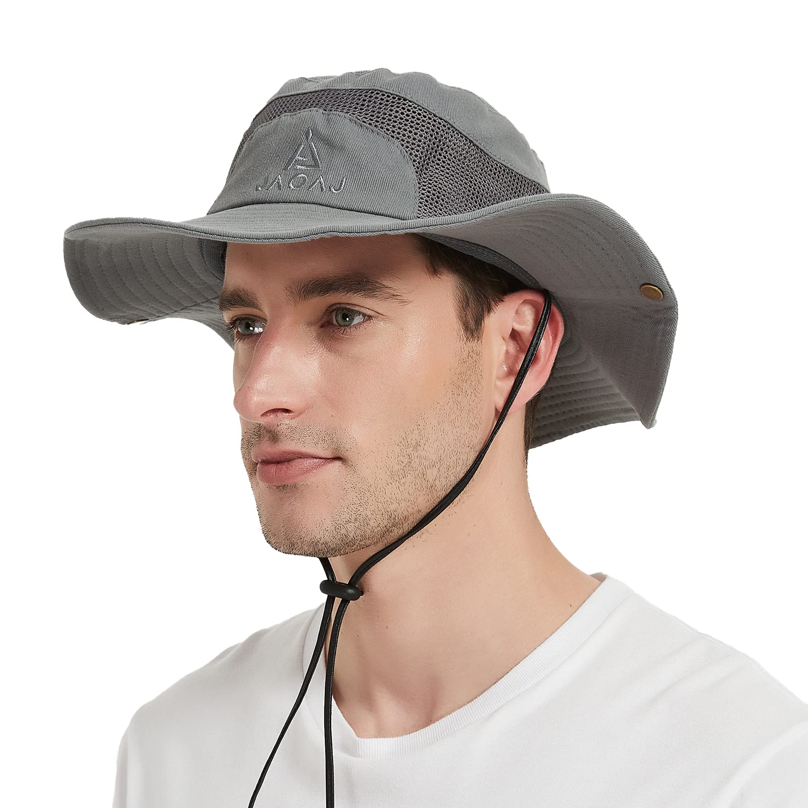 Bigoco Sombrero de Hombre para El Sol-Sombrero Pescador Safari Protección UV Hombre-Sombrero Trekking Malla Hombre Algodon-Sombrero ala Ancha Explorador