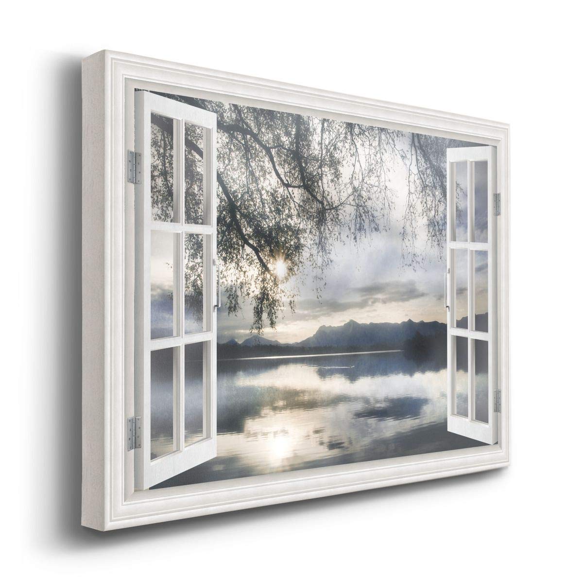 Renditions Gallery Staffelsee See Fensterbild, friedliches Wasser, Himmel und Wald, schöne Natur, Premium-Galerie-verpackt, Leinwanddekoration, fertig zum Aufhängen, 45,7 x 68,6 cm (H x B)