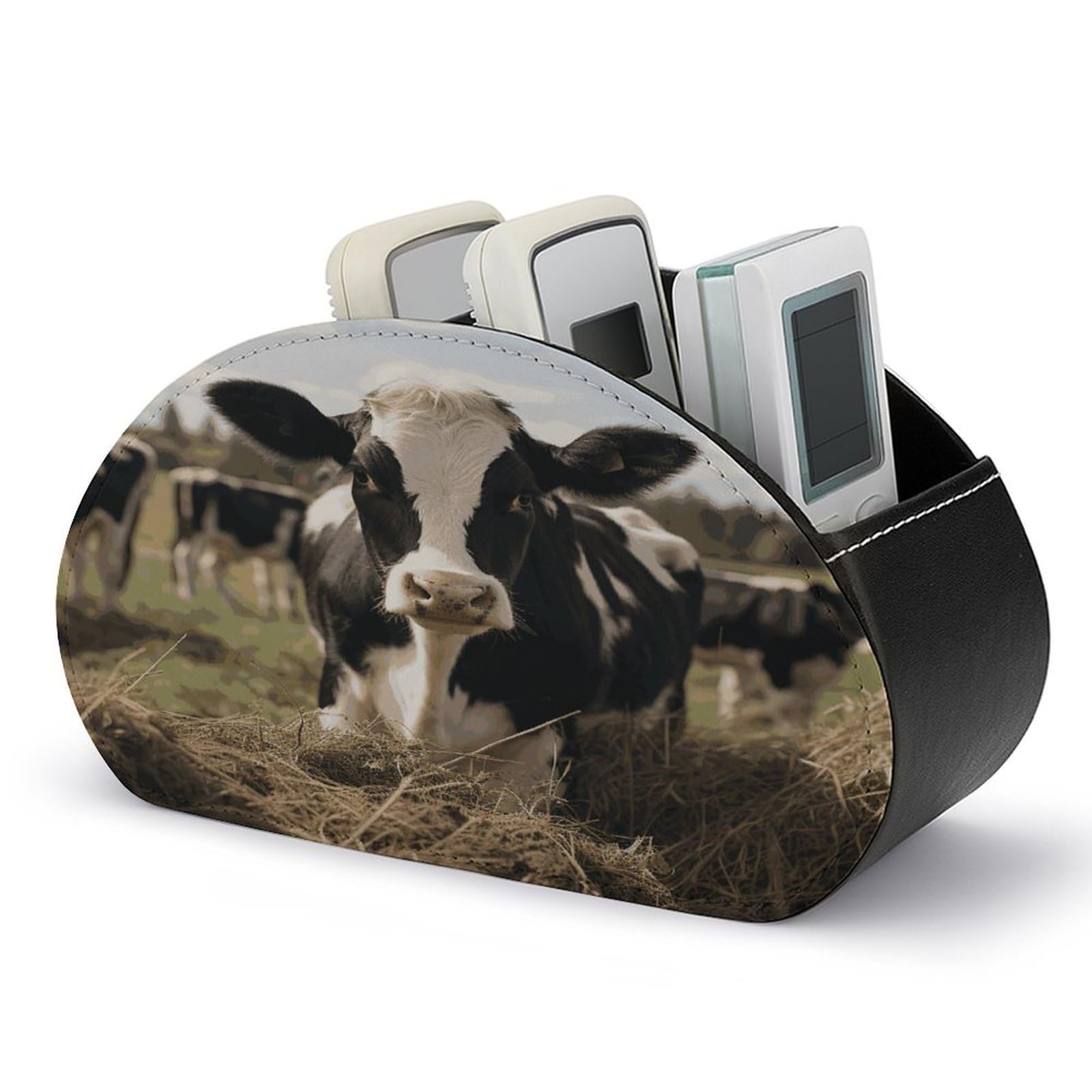 FekiLoot - Cow Remote Control Holder with 5 Compartments, Remote Organizer for Table, TV, Storage Box/Tray for Media Controllers and Office Supplies