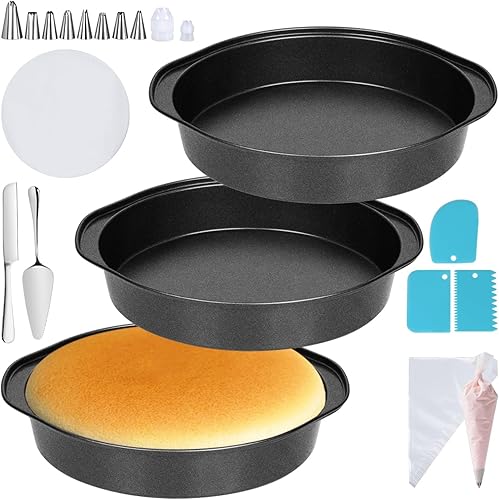 Juego de Moldes para Pasteles - 138 Piezas Moldes Redondos para Pasteles de 8 Pulgadas, Molde de Pastel de Acero al Carbono con Asas, Kit de