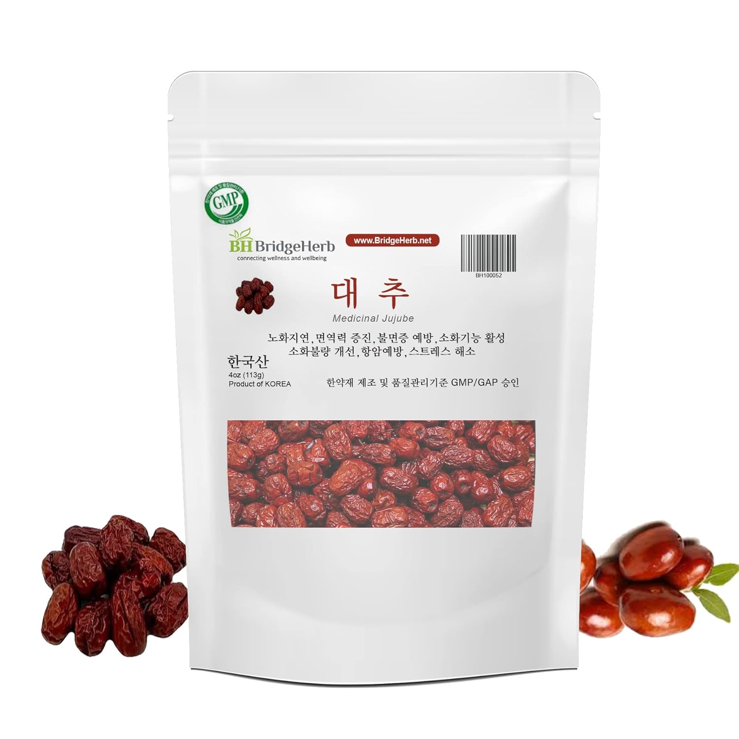 Jujube (Korean Red Dates) (대추) – 4oz/113g | Premium Natural Dried Jujube Fruit | Traditional Korean Herbal Tea Ingredient | Naturally Sweet, Caffeine-Free | Product of Korea (BridgeHerb)