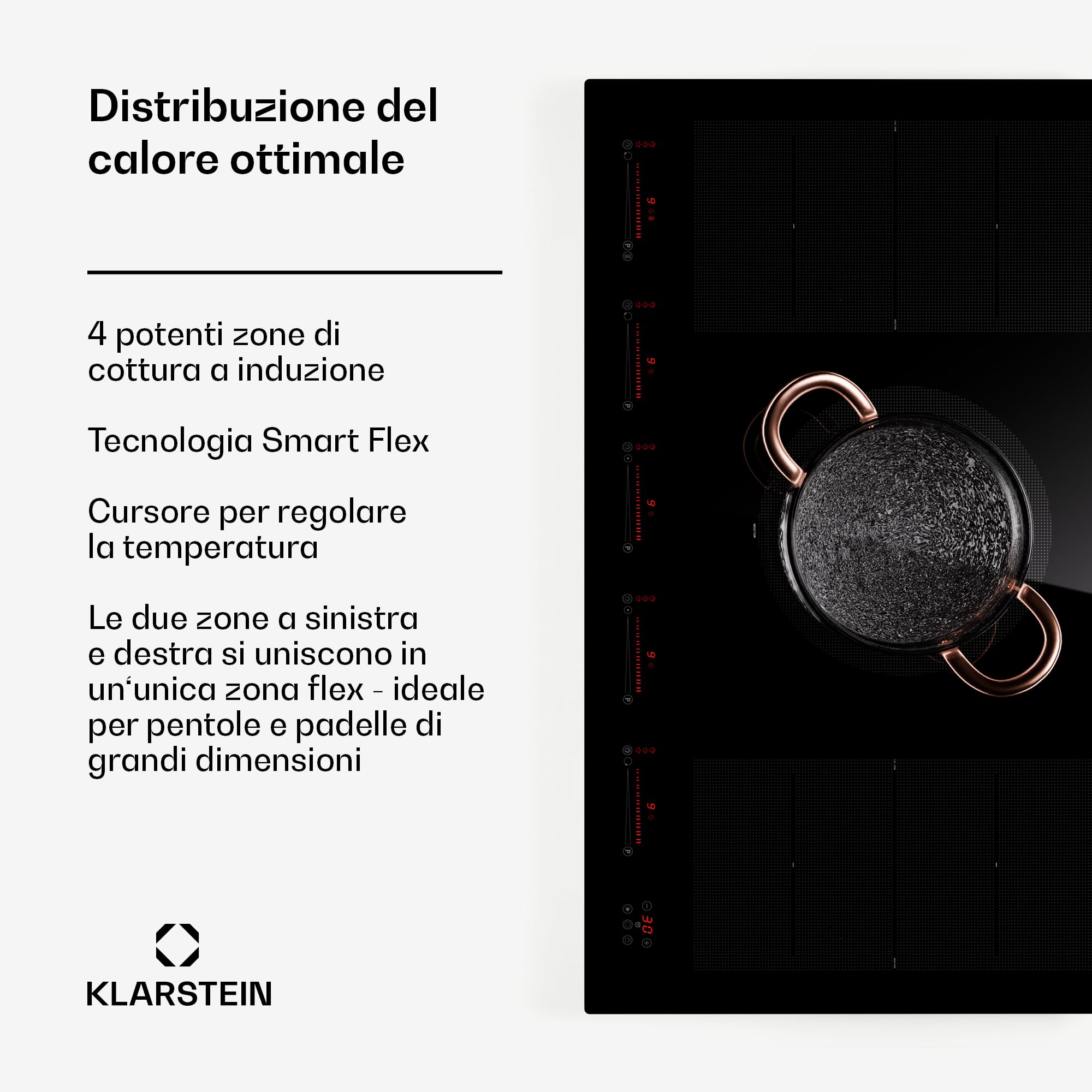 Klarstein Piano Cottura Elettrico 5 Piastre, Piasta Induzione 5 Fuochi a Basso Consumo, Piano Cottura Elettrico Vetroceramica con Zone Combinabili, Piastra Induzione 5 Fuochi Incasso Touch 9600W