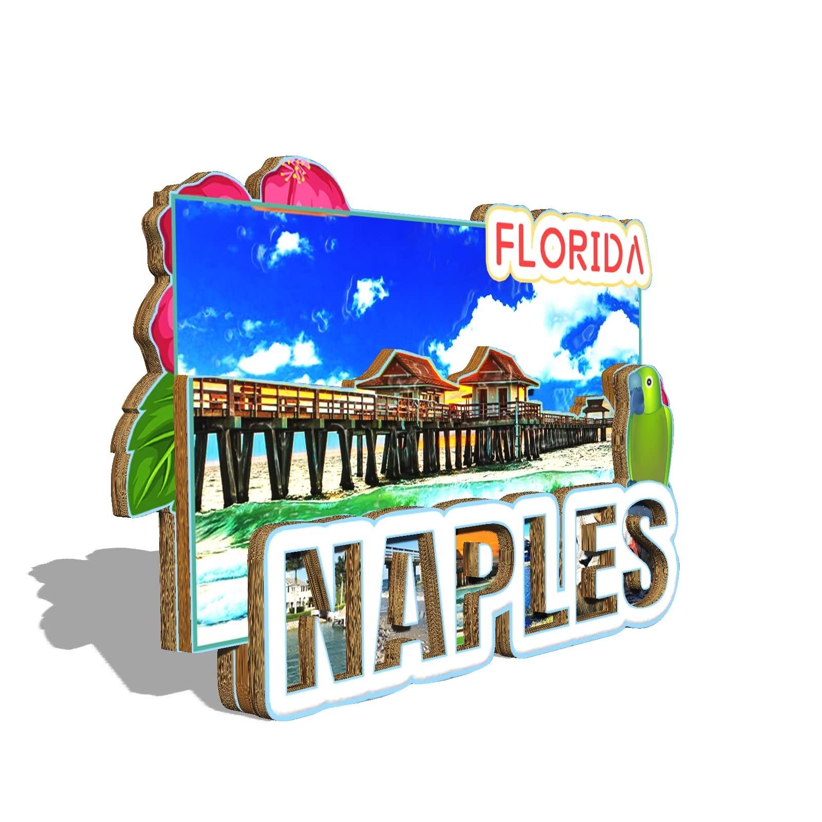 Calamita da frigorifero in legno 3D per Napoli, Florida, USA, souvenir