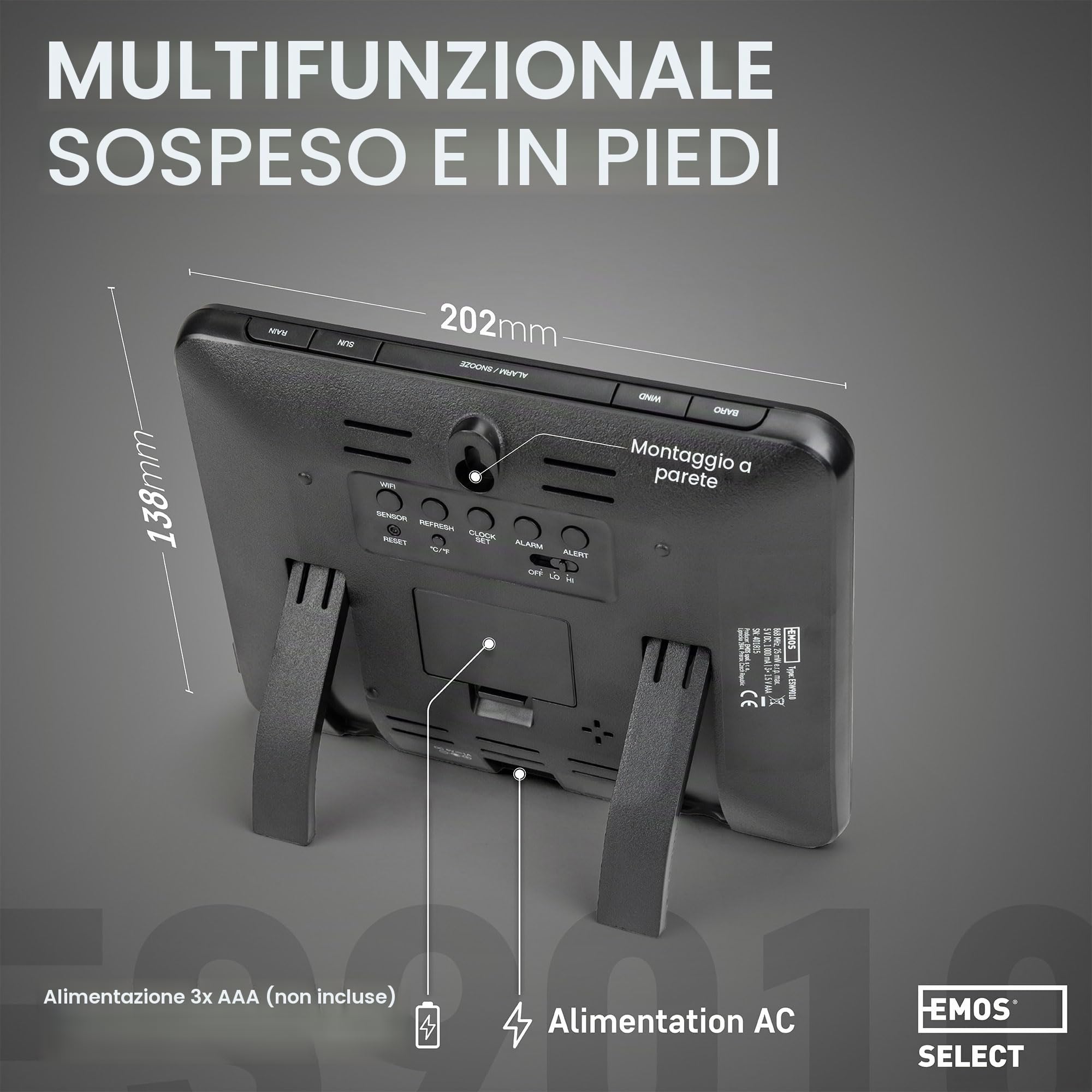 EMOS Stazione Meteo WIFI con anemometro e pluviometro - Sistema di Monitoraggio Wireless da Interni e Esterni - Monitora Ora, Data, Temperatura, Umidità, Pressione, Comfort e Indice di Calore