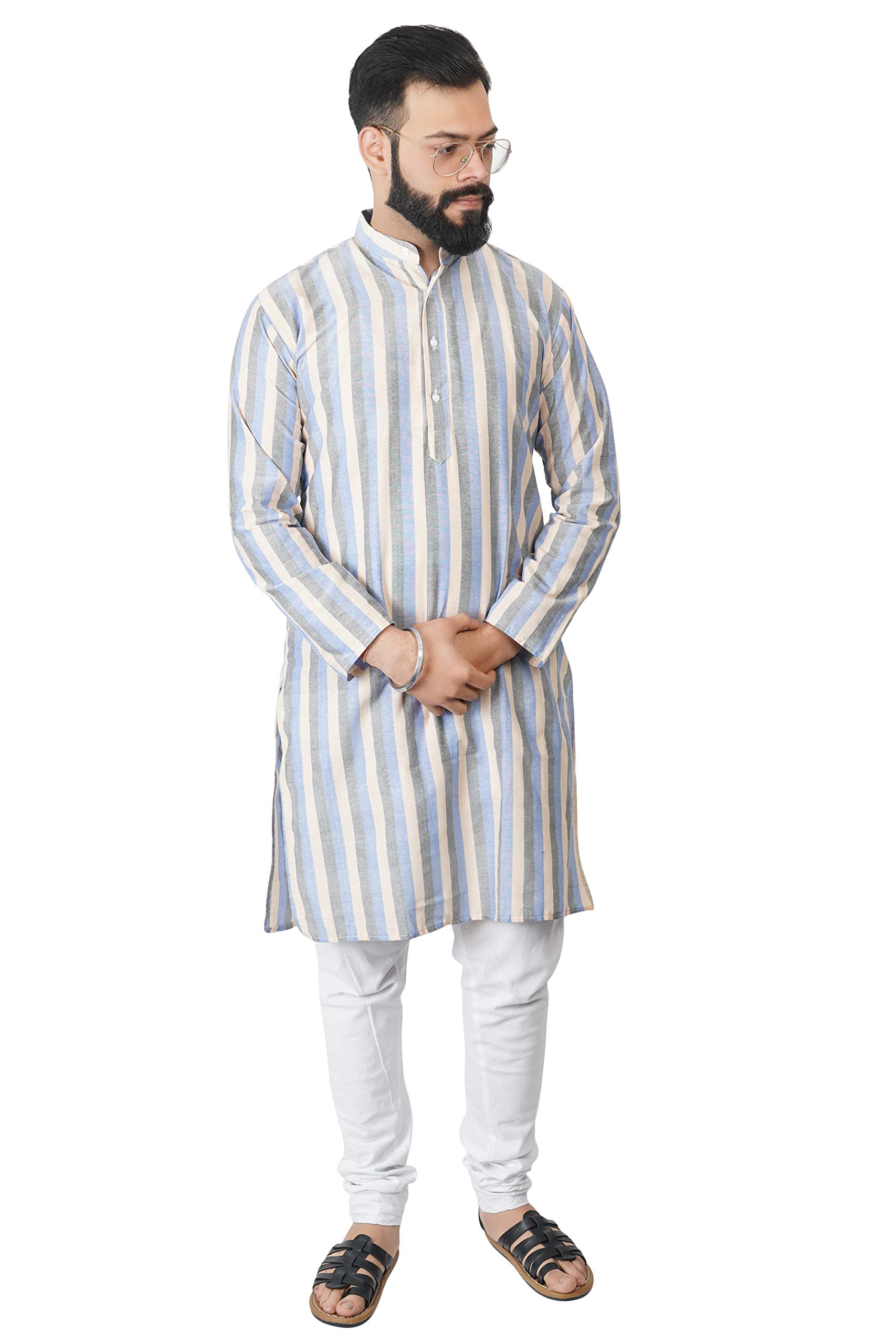 Himashu HandloomsMen's Cotton Long Kurta (Broad Lining)