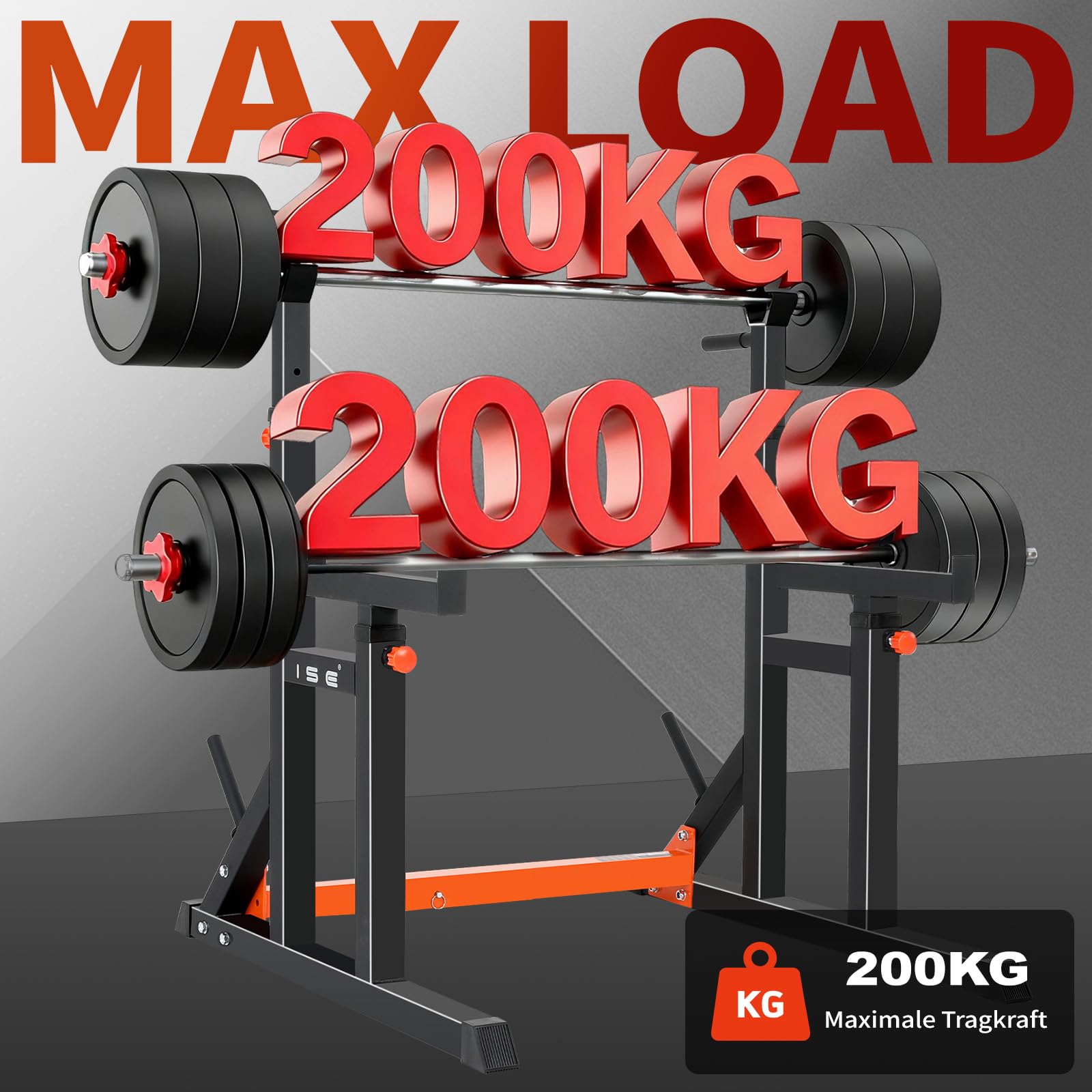 ISE Squat Rack Hantelständer, Langhantelständer, verstellbare Langhantelablage mit 7 Höhen- und Breiteverstellbar Power Rack, Multi-Funktionales Kniebeugenständer, Max. bis 200 kg Belastbar