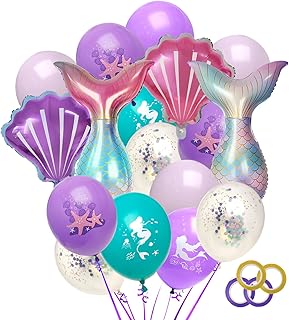 Ayearparty 28pcs Mermaid Balloons for Party Girls Kids Under The Sea Theme Baby Shower Birthday Colorful Decorations Include Mermaid Tail Seashell Foil Latex Balloons