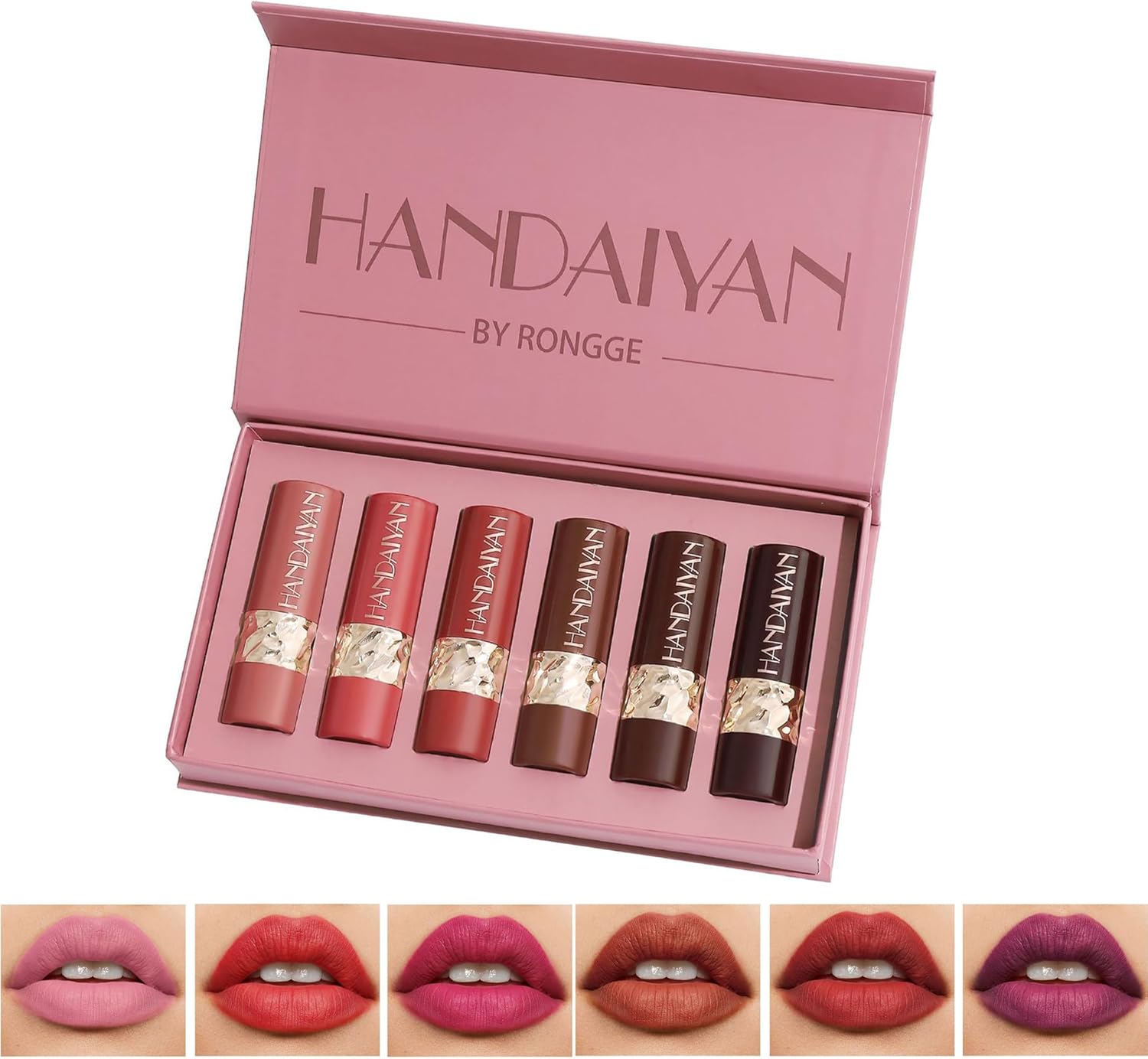 HANDAIYAN Lipstick Set Matte 6 Colors Long Lasting Waterproof for Women Highly Pigment Velvety Nude Super Stay Soft Hydrating & Lightweight Professional Moisturizing Silky Texture Makeup Lips Gift