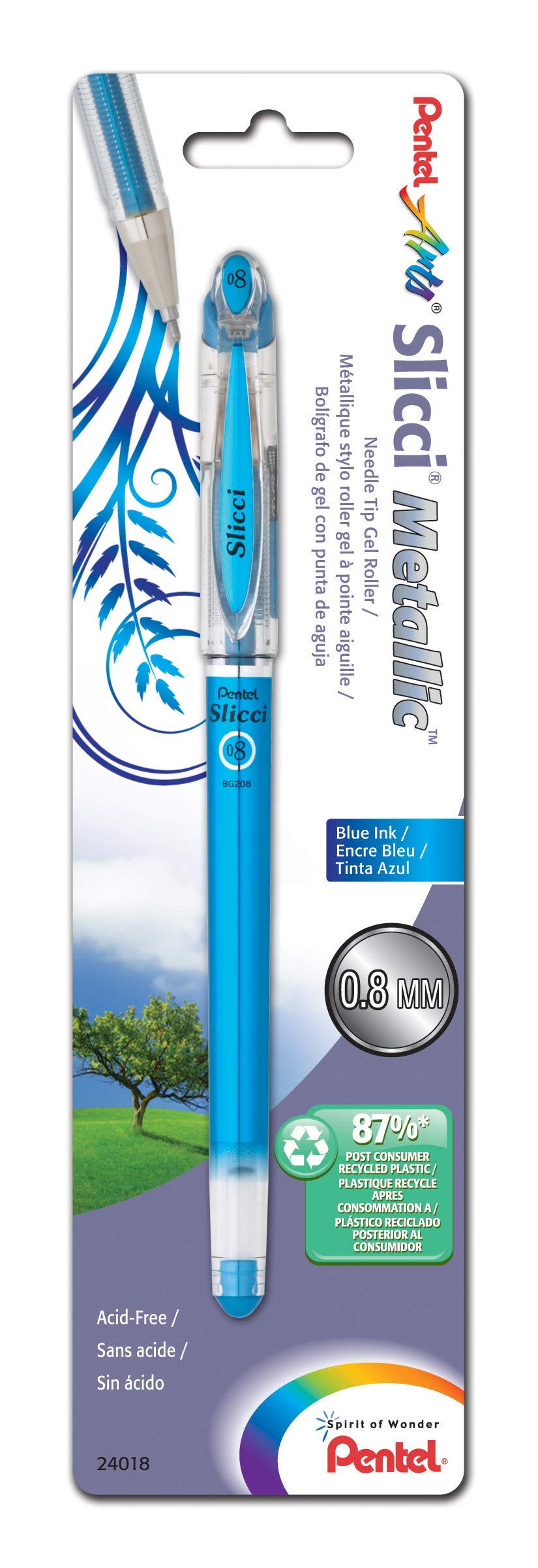 Pentel Arts Slicci Metallic 0.8 mm Needle Tip Gel Pen, Metallic blu Ink, 1 Pack (BG208BPMC)