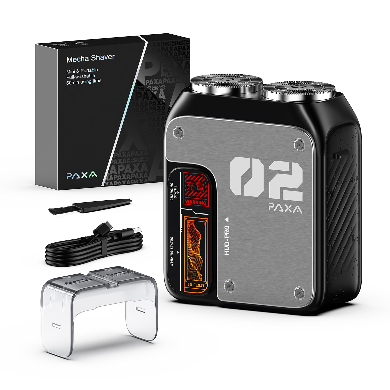 PAXA T01 Afeitadora Electrica Hombre,Mini Maquinilla De Afeitar Hombre,9000RPM,IPX7 Para Seco Y Húmedo,Doble Cabezal Rotatorio Inalámbrica,Recargable USB-C Para Hogar,Coche Y Viaje,Grigio