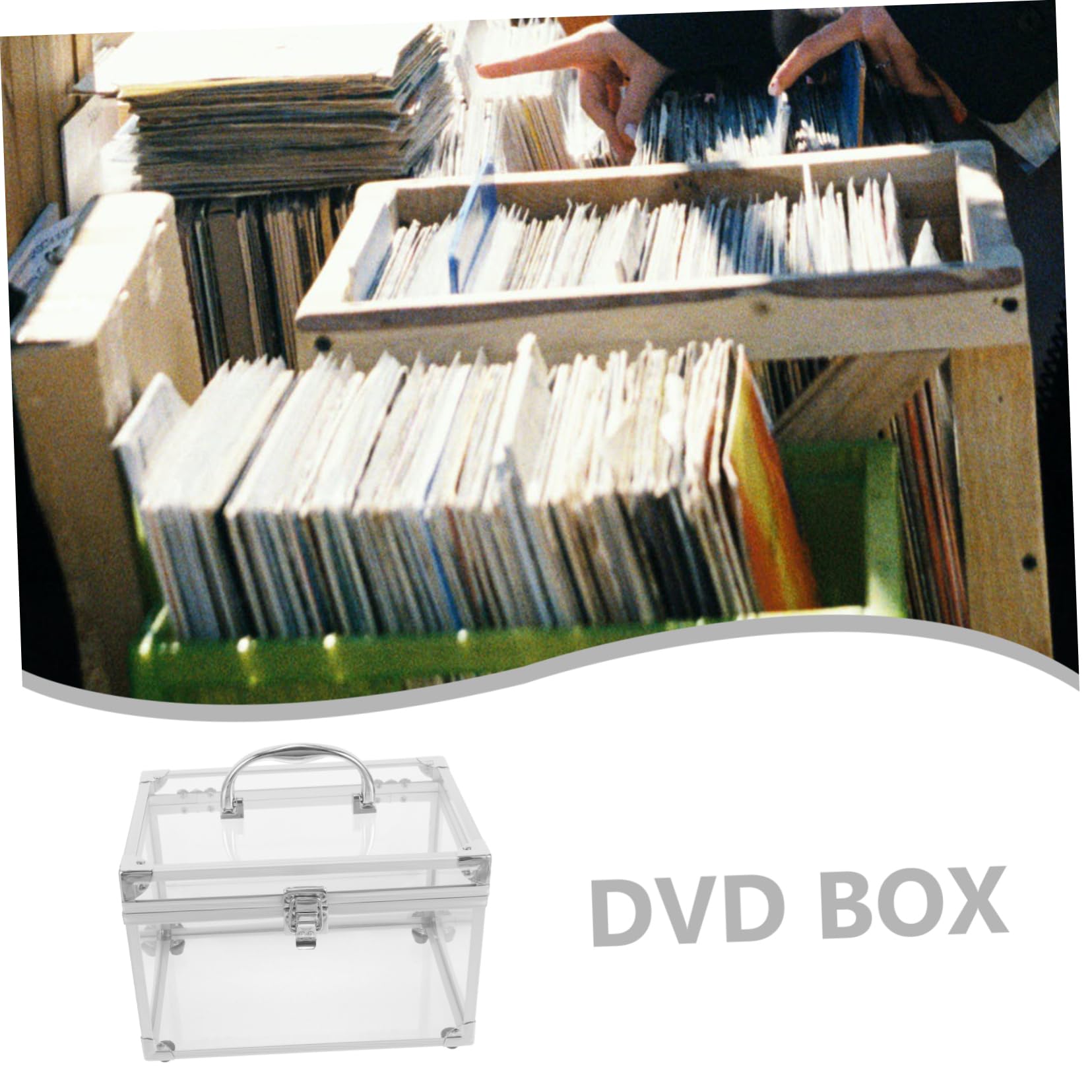 Scatola Porta CD e Dvd in Acrilico Trasparente Argento con Manico, Contenitore Storage Box per Organizzare Dischi, Custodia Grande Capacità per Casa e Ufficio