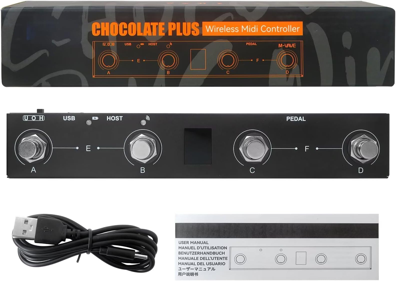 for M-V-AVE Chocolate Plus Wireless Midi Controller Programmable Wireless Midi Controller 4 Buttons Portable Rechargeable MIDI Foot Controller