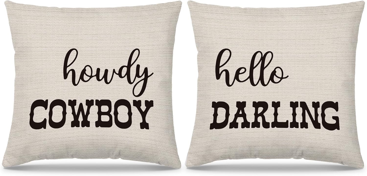 Western Throw Pillows - Western Bedroom Decor Throw Pillow Cover, Western Pillow Covers, Western Home Decor, Couple Pillow Case 12 x 20 Inch Sofa Bed, Western Couples Gifts (Off-White)