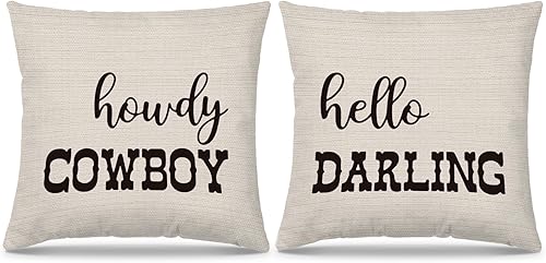 Miniatura 7 de PUHEI Hello Darling Howdy Cowboy Western - Juego de 2 fundas de almohada divertidas para parejas, 12 x 20 pulgadas, decoración del hogar, sofá y