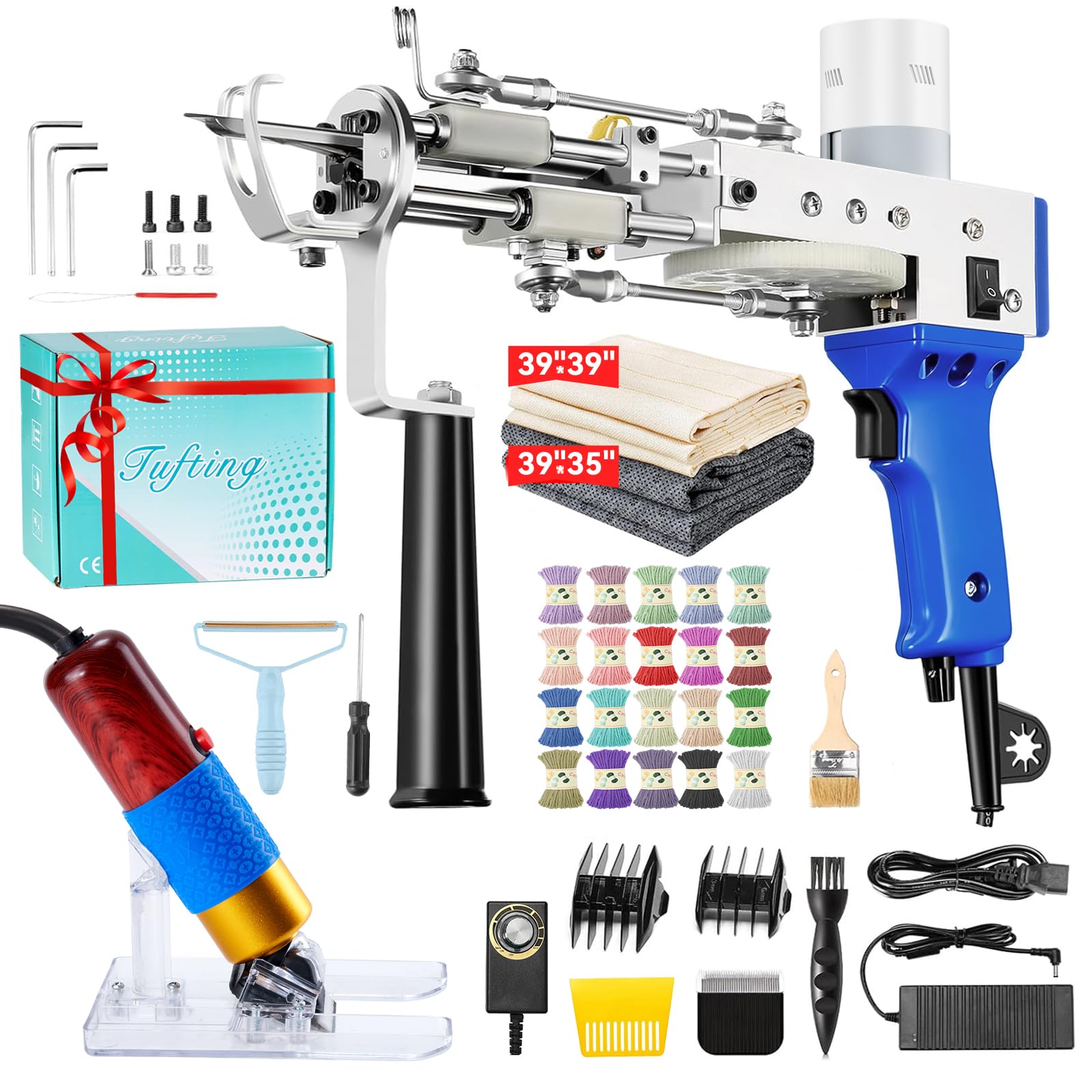 Riiai Tufting Gun Starter Kit,Tufting Gun with Carpet Trimmer Rug Making Kit, Rug Gun Cut Pile Loop Pile for Making Rugs, Carpet Trimmer Tufting for Sculpting (Dark Blue Rug Tufting Gun with Trimmer)
