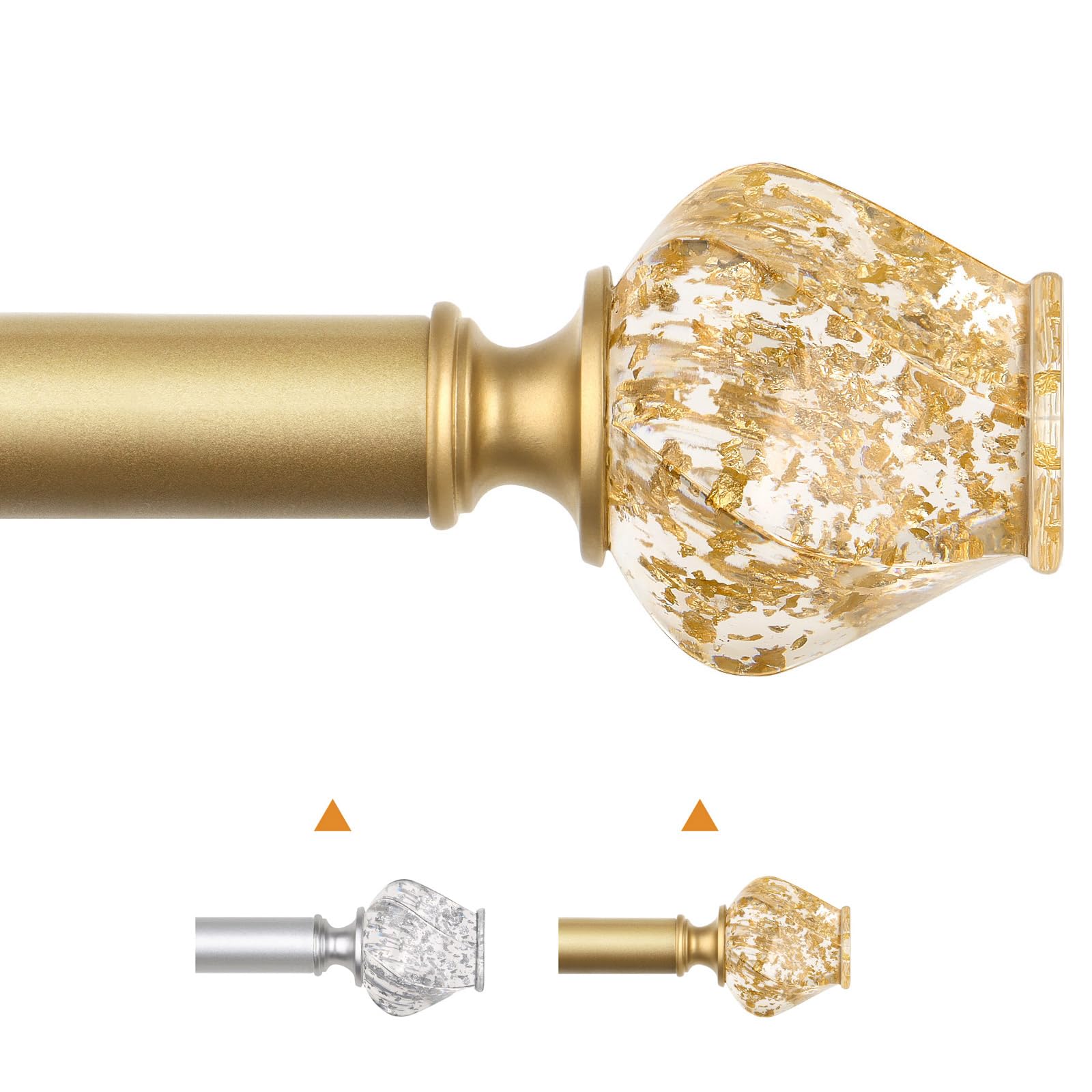 HOTOZON 1 Inch Decorative Curtain Rods 48 to 84 Inch, Single Drapery Rod with Twisted Translucent Finials, Luxury Gold, Exquisite Xmas & Thanksgiving Day Gifts for Dad, Mom, Grandpa or Friend