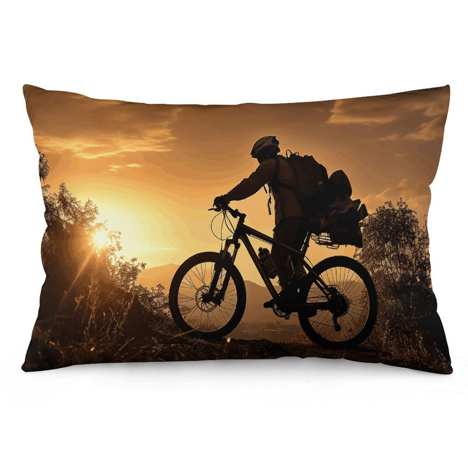 Velvet Pillowcases Standard Size 12 "x20, Ultra Soft Breathable Pillow Cases for Bed, Luxury Cozy Fuzzy Pillow Shams, Lumbar Pillow Cover, Mountain Bike in The Evening Cushion Case Home Decor