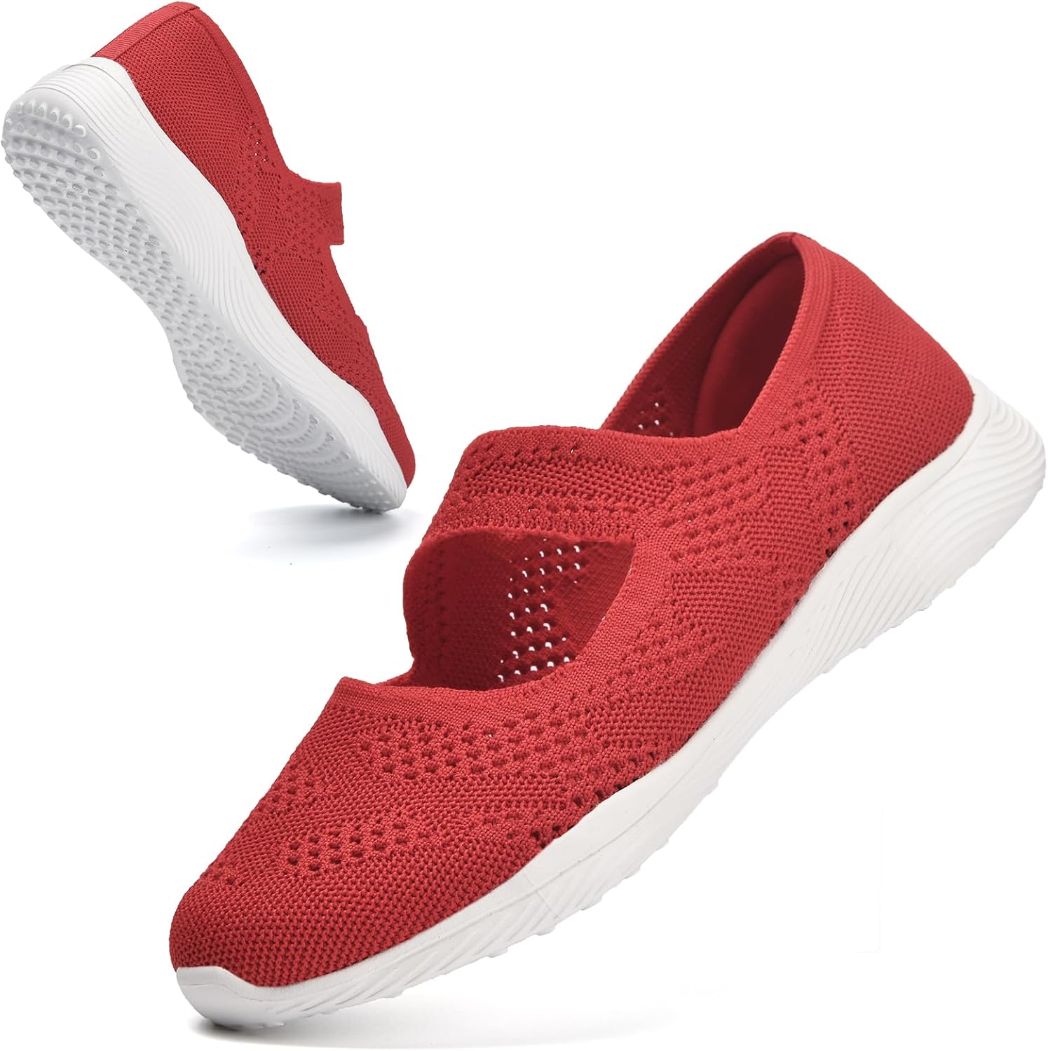 Women Mary Jane Shoes Slip On Walking Flats Comfortable Dressy Knit Washable Casual Nurse Shoe with Arch Support - Image 7