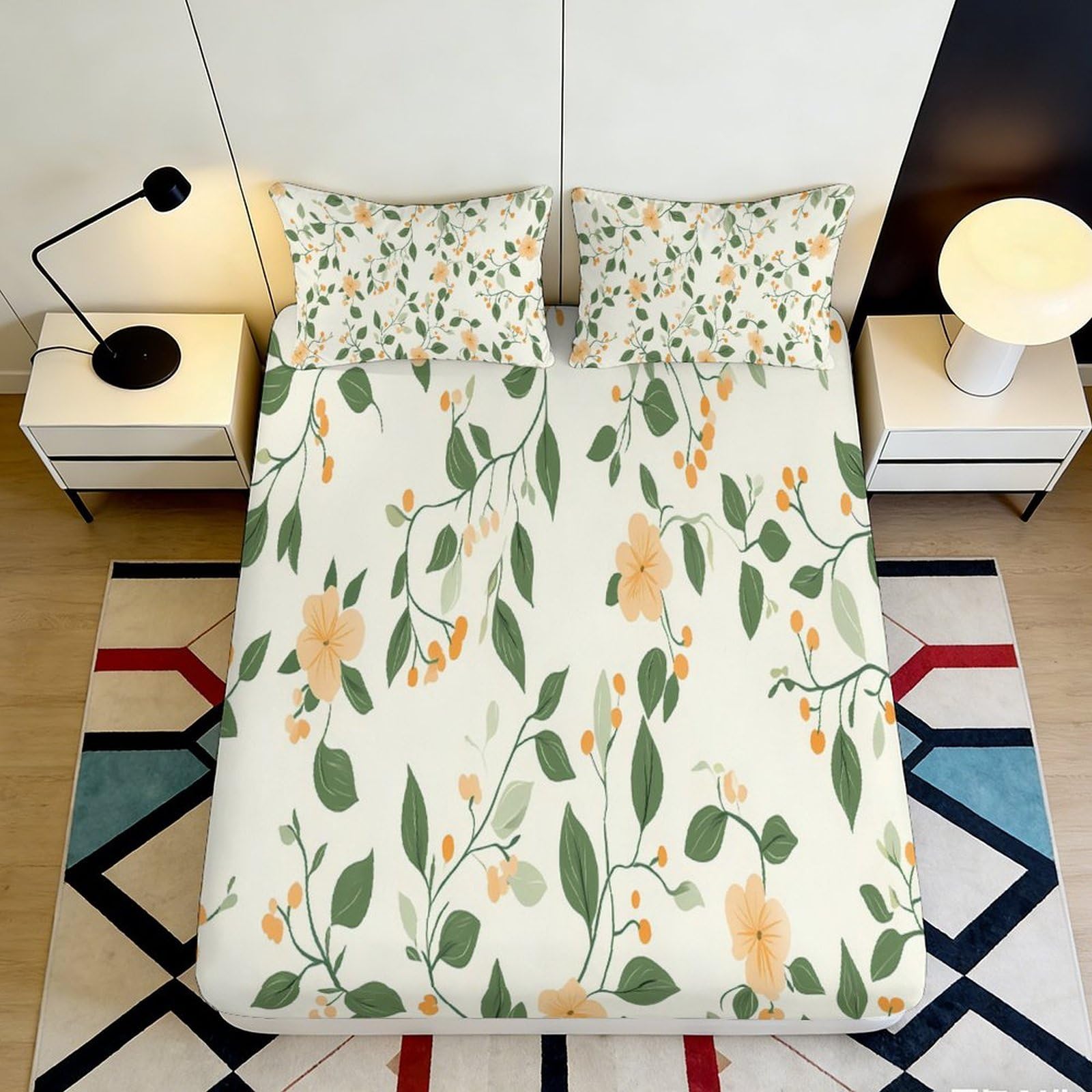 Pnayamiorkfel Style-10 3D Printed Botanical Floral Fitted Sheet Microfiber Soft Anti-Slip Mattress Cover For Bedroom Dorm Guest Room Decor 90X200x25cm