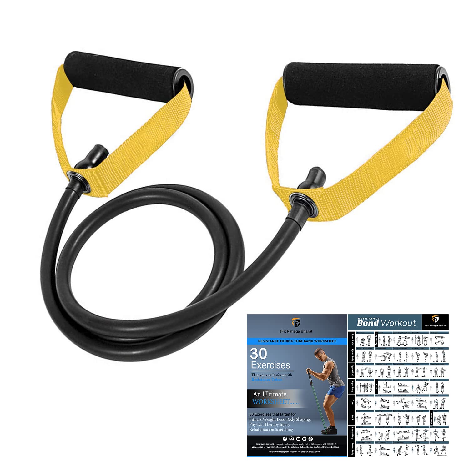 FirstFit Professional Resistance Bands |Single Toning Tube with Adjustable Comfort Handles - Resistance Tube (Yellow) - Rope Length - 54inch - 35 to 40 Lbs (B08TW8JPG1) Amazon Price History, Amazon Price Tracker