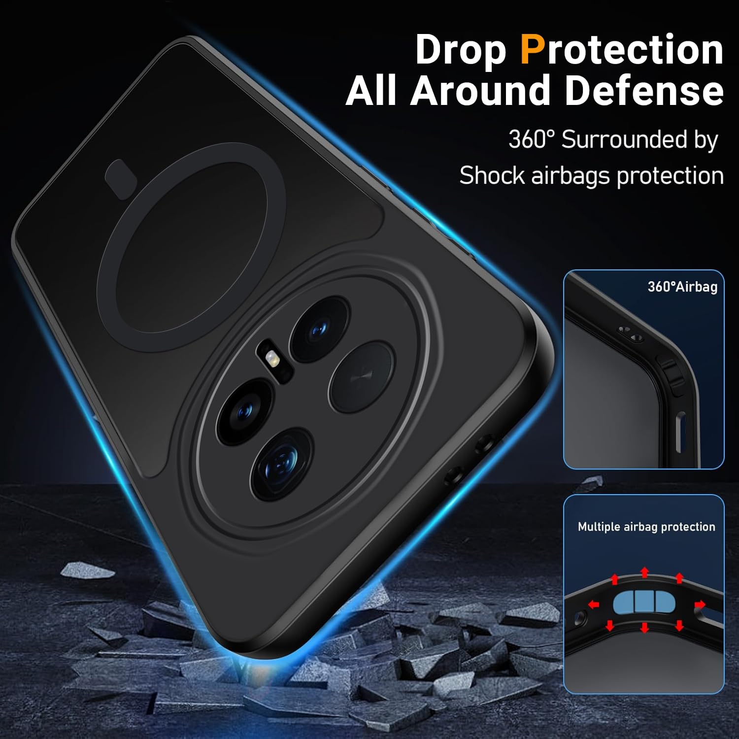 Tawarror Etui magnetyczne do Honor Magic 8 Pro 5G, kompatybilne z MagSafe, przezroczysty matowy efekt, odporny na zarysowania PC TPU Odporny na wstrząsy, czarny