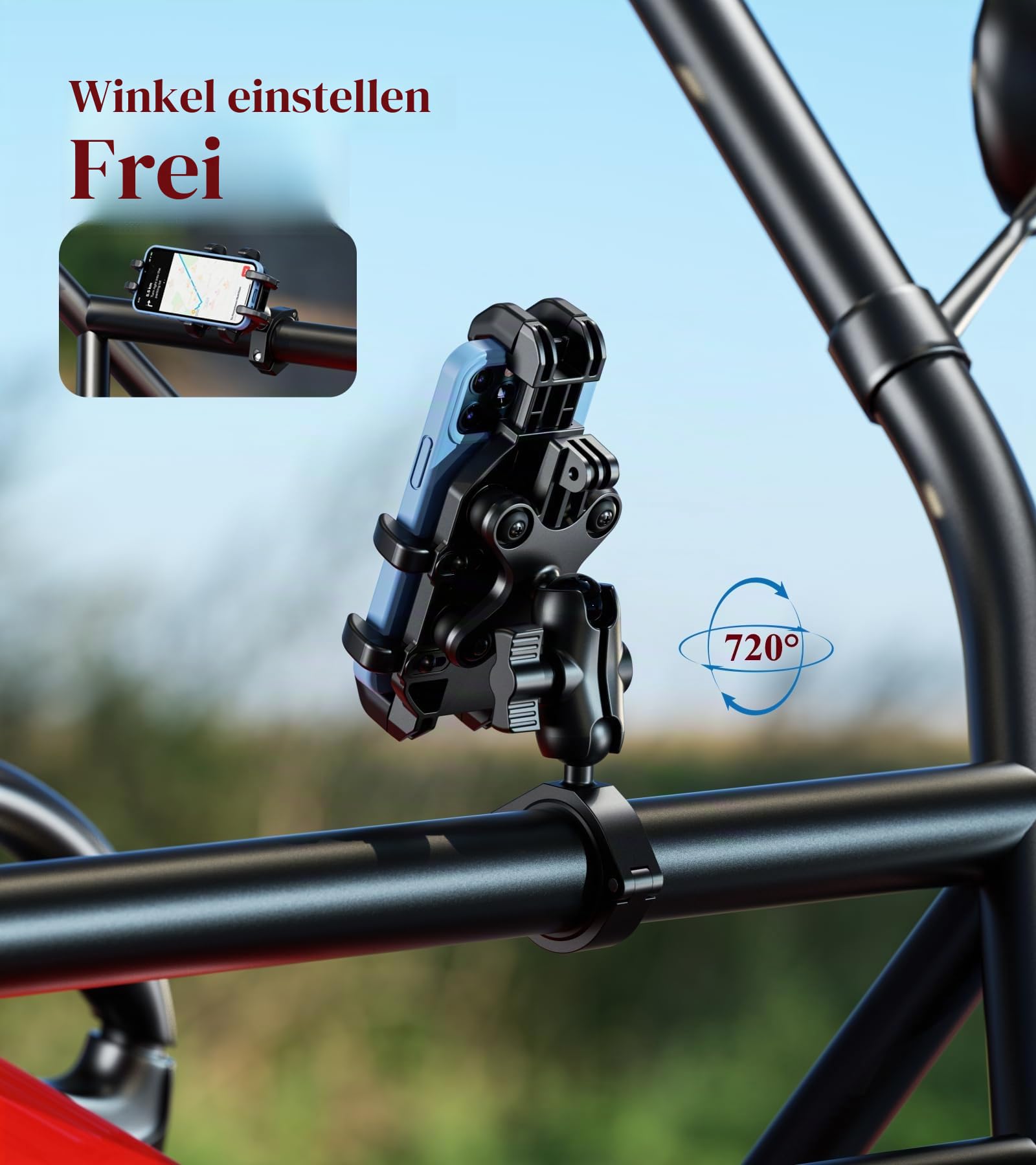 BRCOVAN UTV Handyhalterung mit Vibrationsdämpfer | Verstellbar UTV Handyhalter, Anti-Shake, für 1,5''/1,65''/1,75''/1,85''/2'' Überrollkäfigstange, für 5,4''-7,2'' Smartphone