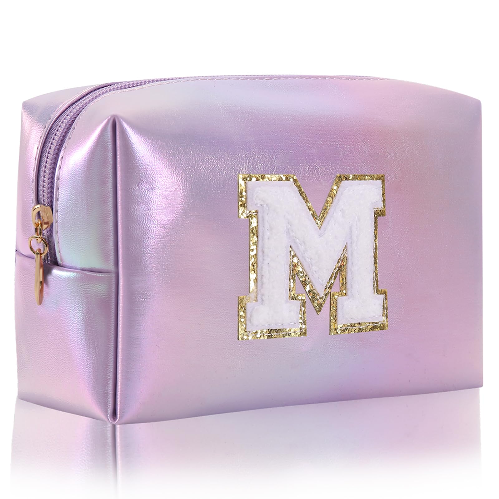 Monogrammed Gift for Women Girls,Personalized Initial Cosmetic Bag Preppy Makeup Bag with Zipper,Cute Makeup Pouch, Waterproof Toiletry Bag,