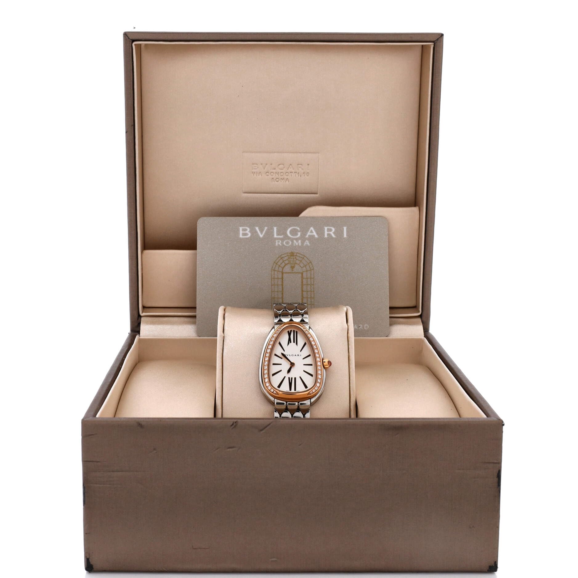 Bvlgari, Pre-Loved Serpenti Seduttori Quartz Watch Stainless Steel and Rose Gold with Diamond Bezel 25, Silver