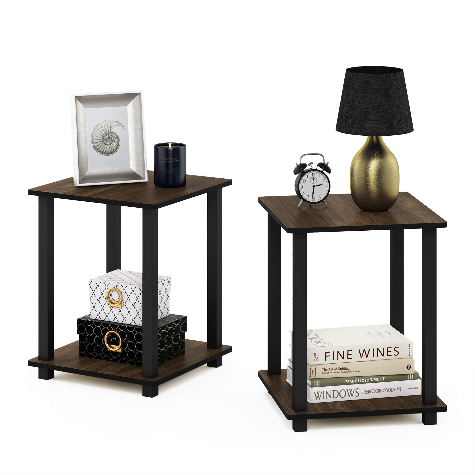 Furinno Simplistic 2-Pack End Table, Side Table, Nightstand, Columbia Walnut/Black