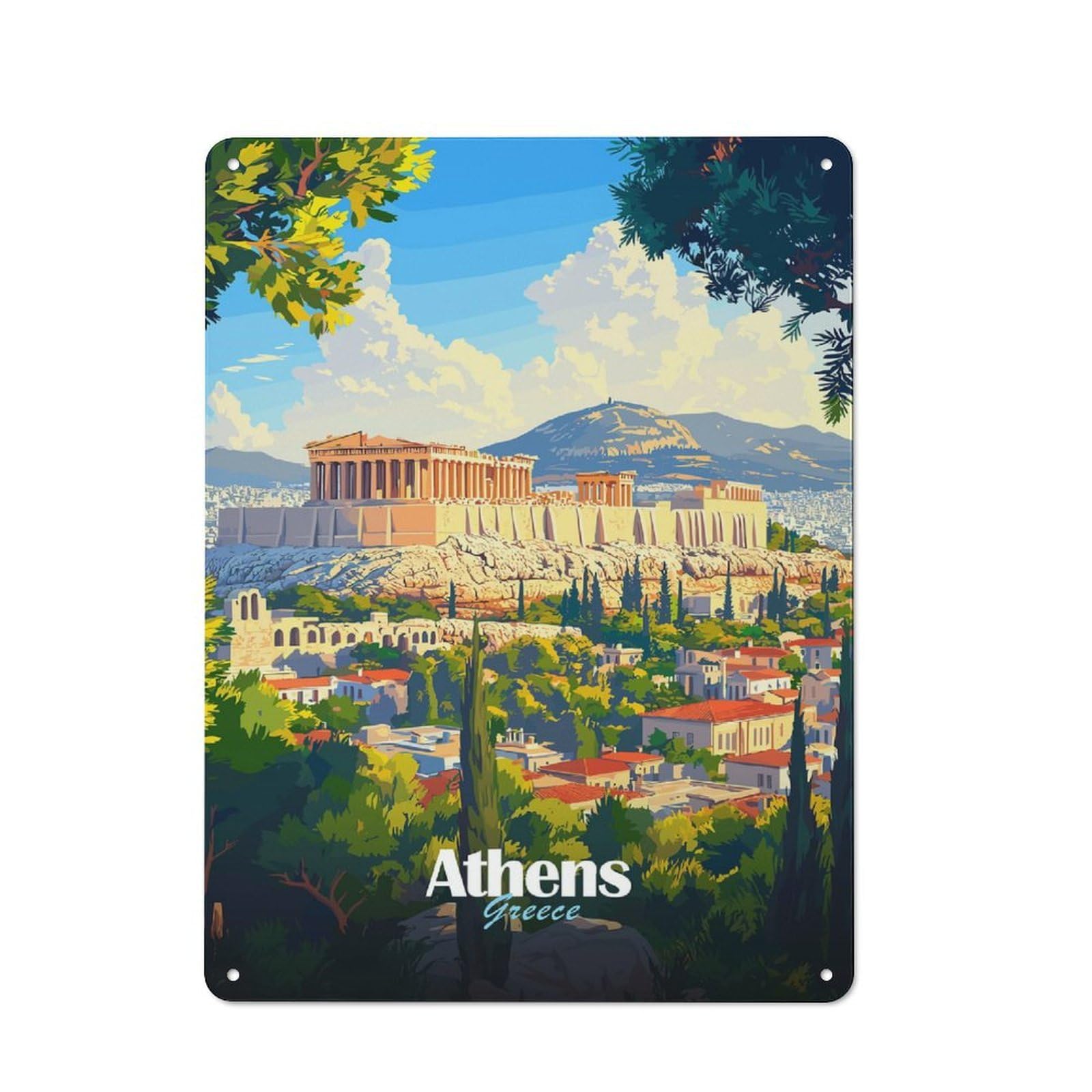Junmoney Style Athens, Greece Travel Tin Sign 40X30cm, Creative Studio Wall Plaque For Hobby Room, Office, Lounge Or Living Room