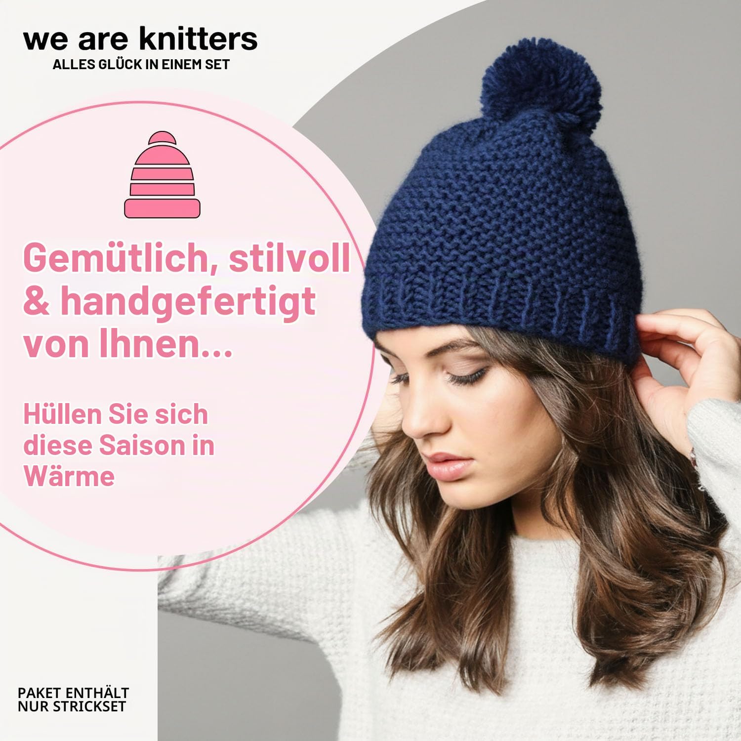 We Are Knitters Tremblant Beanie Strickset für Anfänger – Kompletter DIY Mütze-Strickkit mit Wolle, Nadeln & Anleitung – Handarbeits-Set aus 100% natürlicher Wolle für warme Winter-Mützen