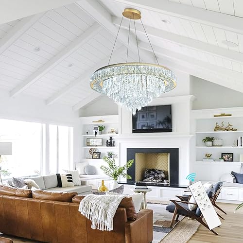 Miniatura 6 de Candelabros de cristal modernos para sala de estar, lámpara LED regulable con iluminación colgante remota, luz de techo empotrada para comedor,