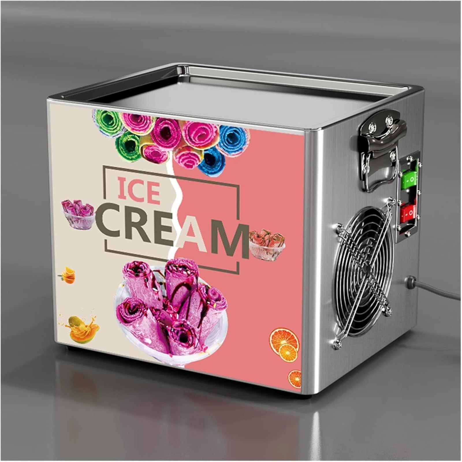 LHUITUI Frozens Yogurt Rolled Machine, Commercial Rolled Yogurt Ice Cream Machine, Fried Ice Cream Machine, Rapid Cooling, 330W, Stainless Steel, For Bars, Cafes, Dessert Shops
