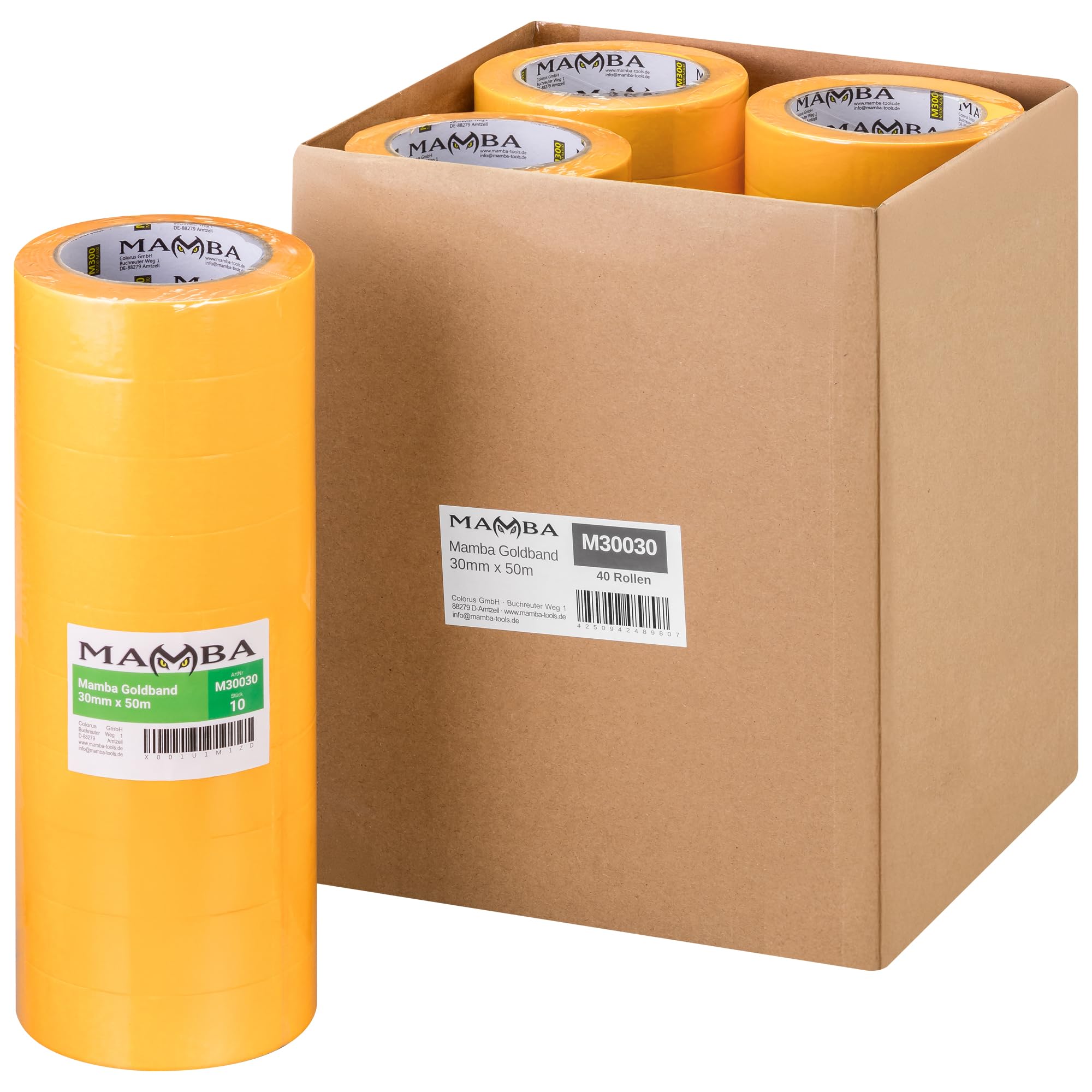 Mamba Goldband Malerkrepp Kreppband 40x Malerband 30 mm x 50 m Profi Abdeckband Malertape Klebeband Washi Tape Gold Papiertape Selbstklebend