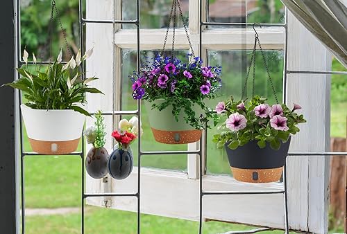 Miniatura 7 de Paquete de 2 macetas colgantes de 10 pulgadas para interiores y exteriores, maceta colgante de plástico con orificio de drenaje con bandeja