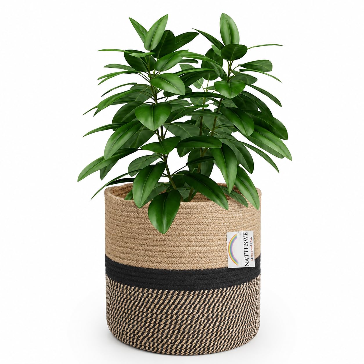 NATTHSWE Plant Basket With Liner, Indoor Woven Plant Pots for 9" Planter Flower Pots Cotton Rope Jute Plant Pot Decoration Foldable Laundry Basket Household Storage Basket