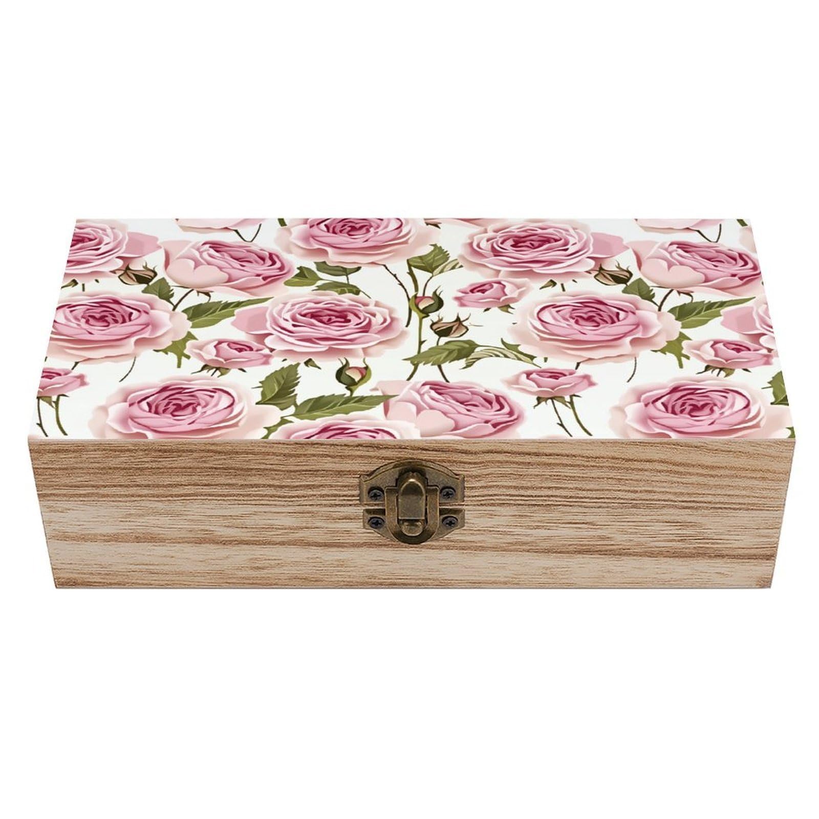 asbwuo Elegant Rose Vintage Wooden Keepsake Box