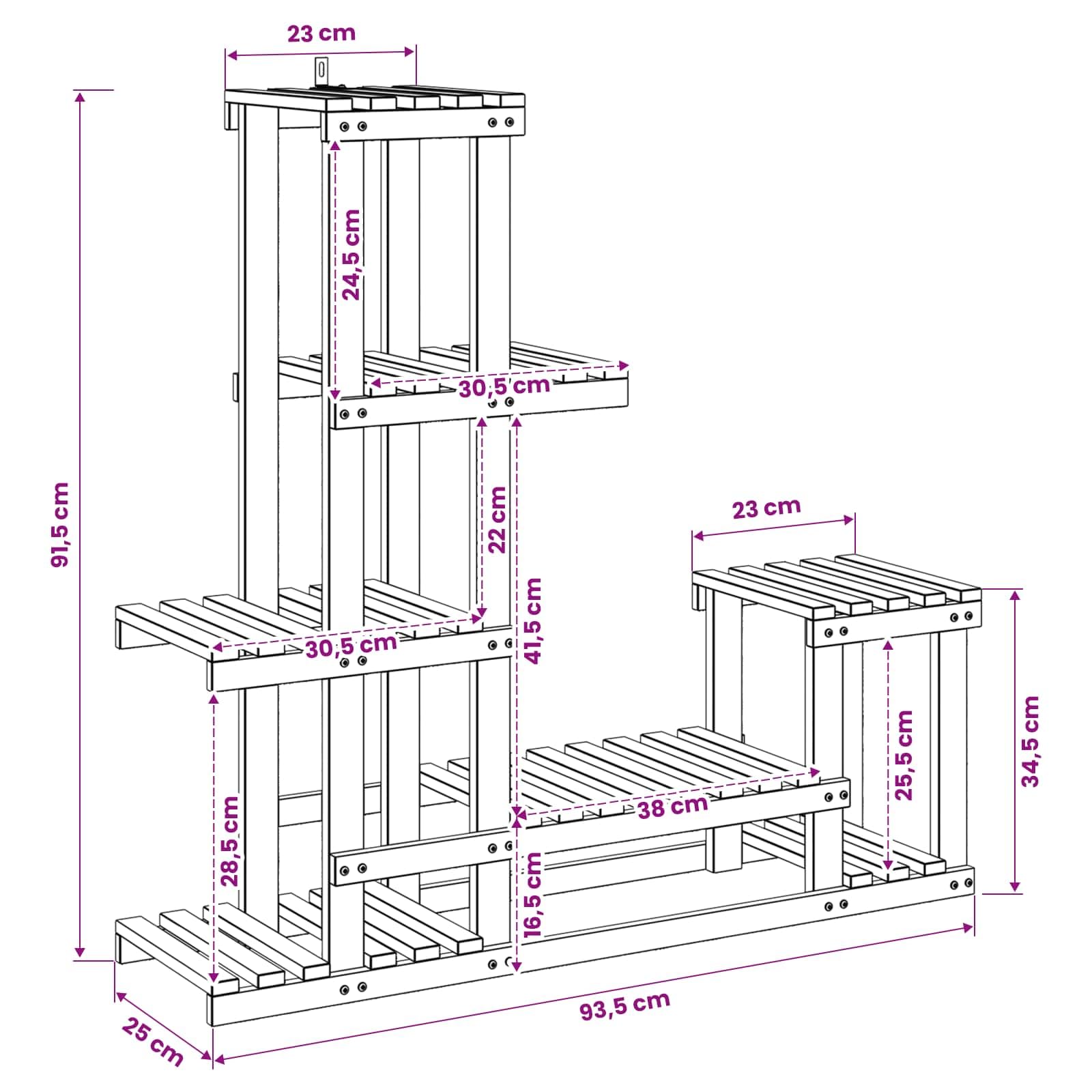 Supporto per piante in legno massiccio di acacia, 93,5 x 25 x 91,5 cm | Per interni ed esterni, design moderno, robusto, adatto per terrazze e balconi