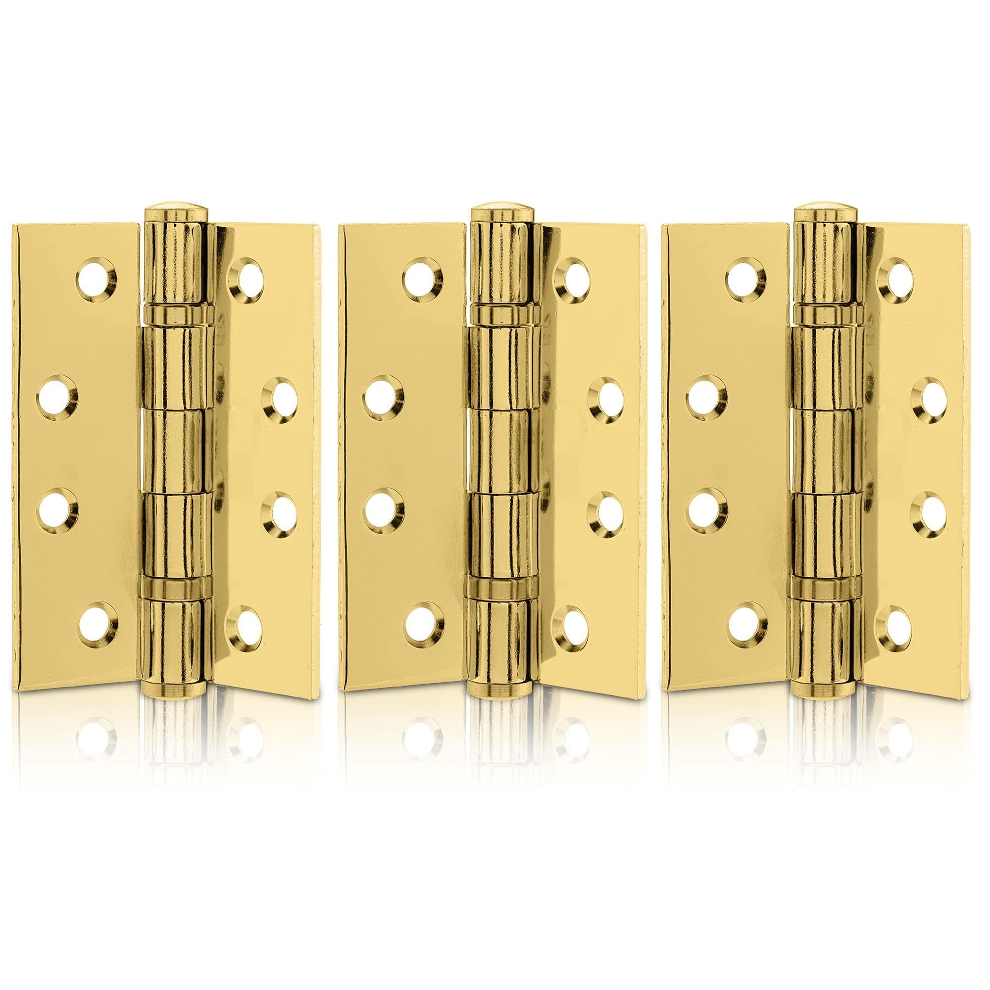 Xfort Polished Brass 4 Inch (100Mm) Ball Bearing Hinges, Steel Door Hinge For Wooden Doors (1.5 Pairs)